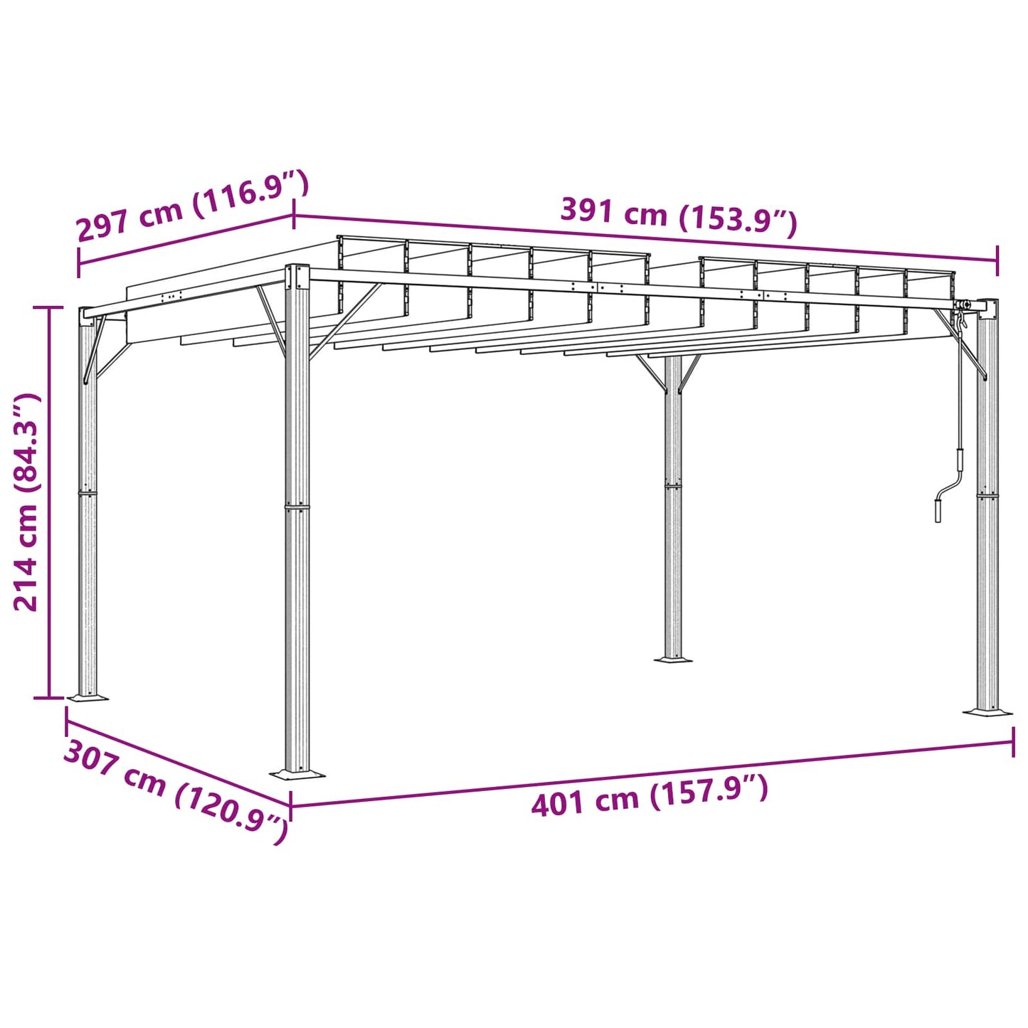 Gazebo mit Lamellen-Dach 3 x 4 x 2,14 m Grün