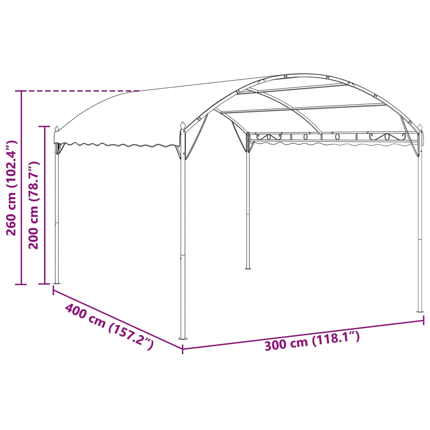 Pavillon 4 x 3 x 2,6 m Grün Polyester und Stahl