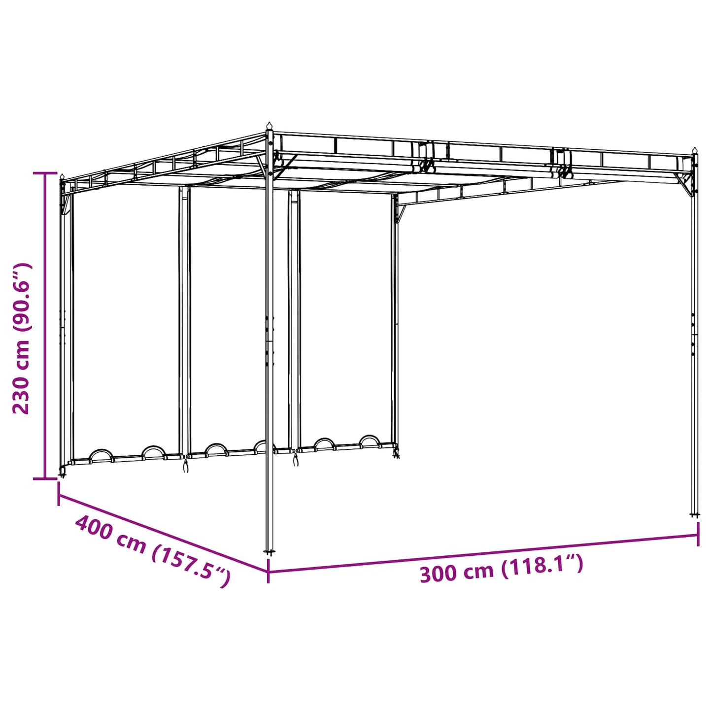 Pavillon 4 x 3 x 2,3 m Grün Polyester und Stahl