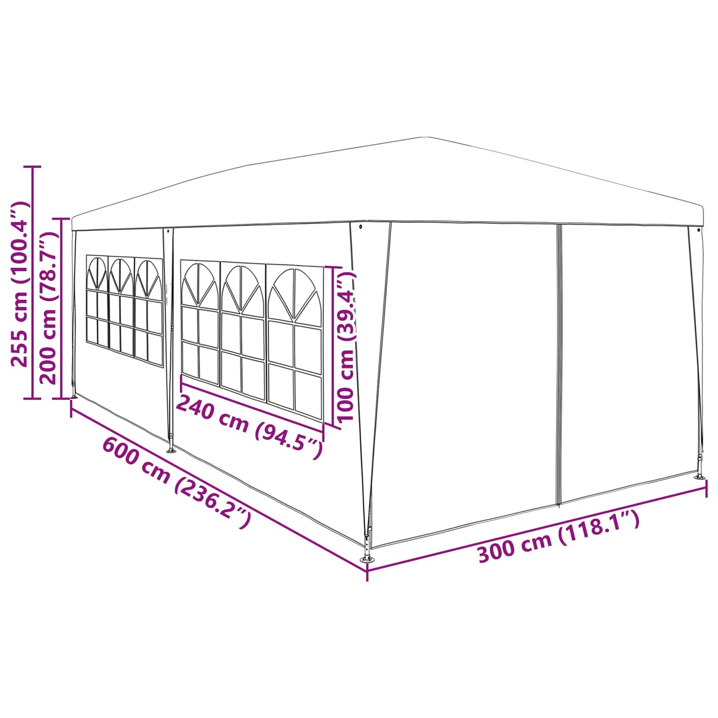 Party-Zelt 600 x 300 x 255 cm Rot PE and Steel