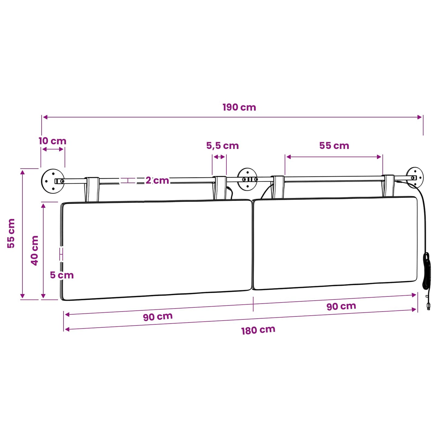 Hängendes Kopfteil Mit LED Licht Dunkelgrau Cordstoff