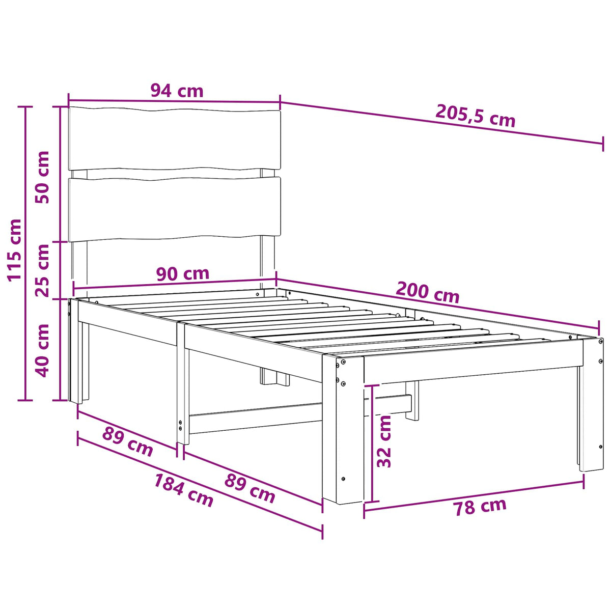 Einzelbettgestell mit Kopfteil ROSTOCK Dunkelbraun 90 x 200 cm