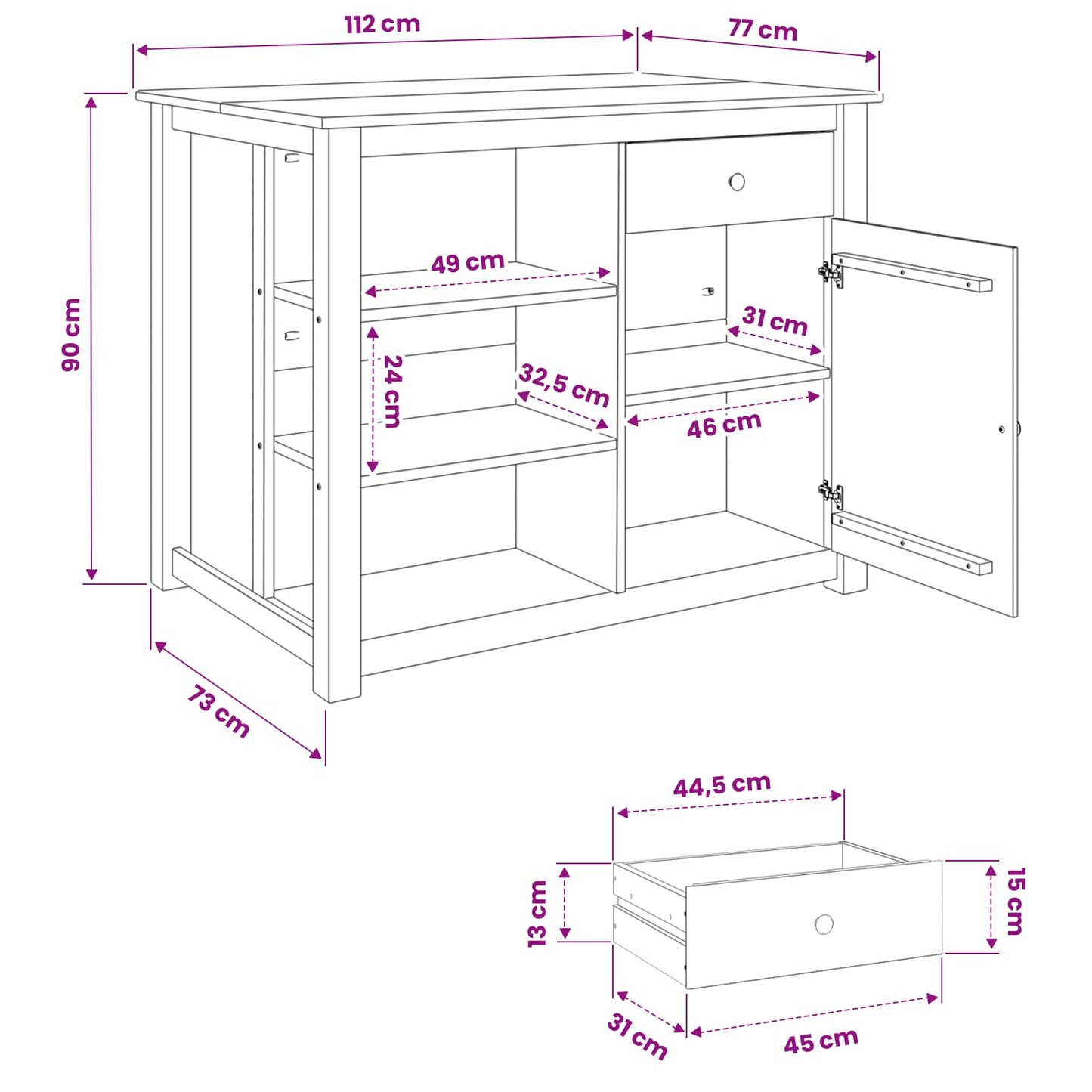 Kücheninsel Set 2 stk. PANAMA Honigwachs 112 x 77 x 90 cm