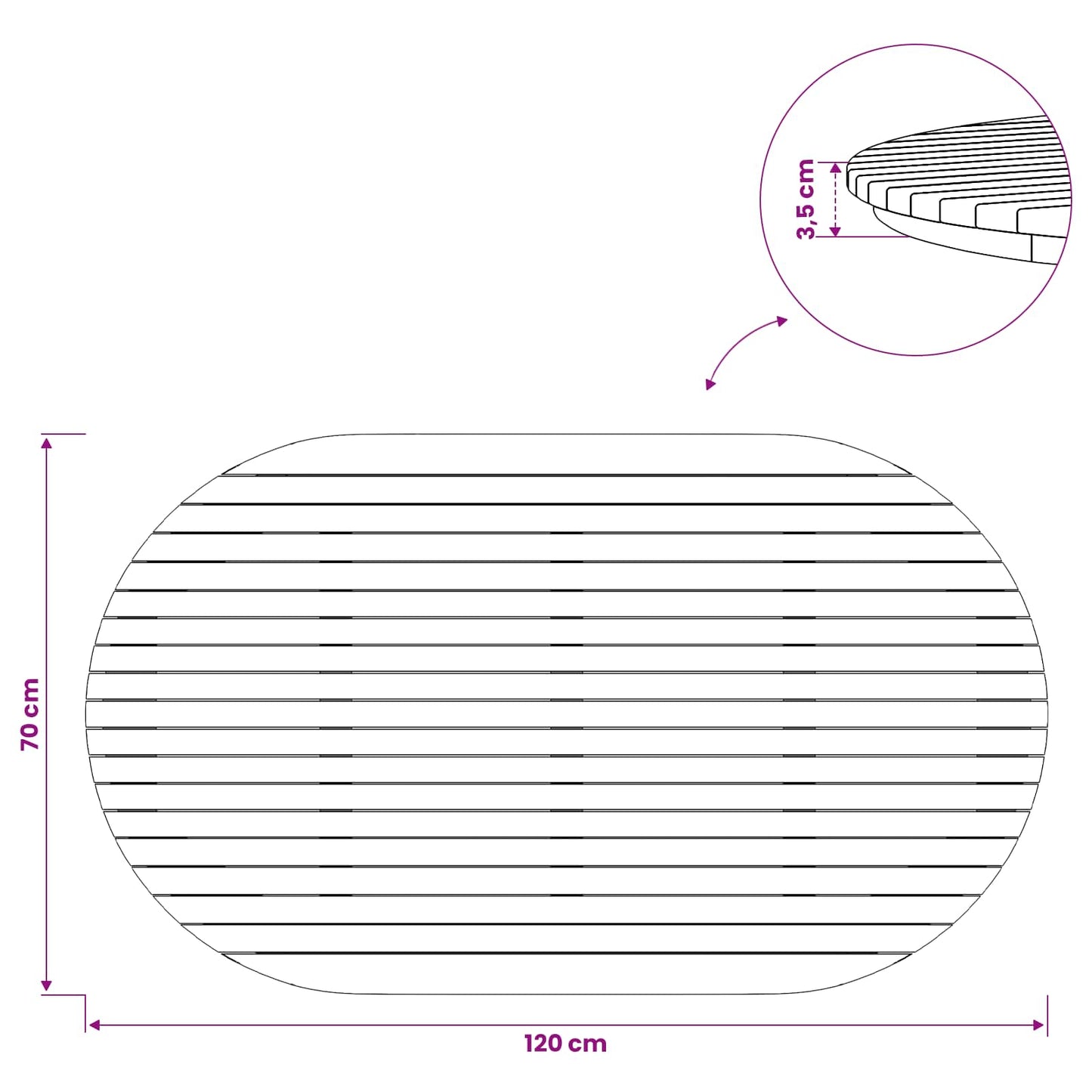 Tischplatte 120 x 70 x 3,5 cm Oval Massives Teakholz Natur