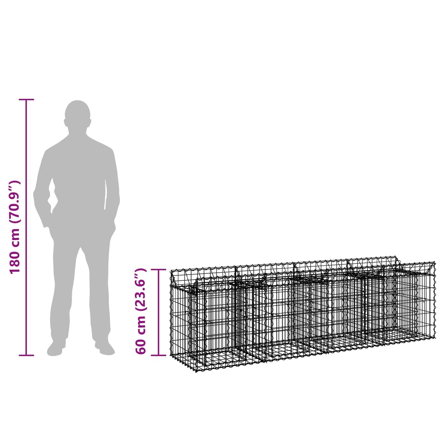 Gabionen-Hochbeet 200 x 50 x 60 cm Verzinkter Stahl Silber