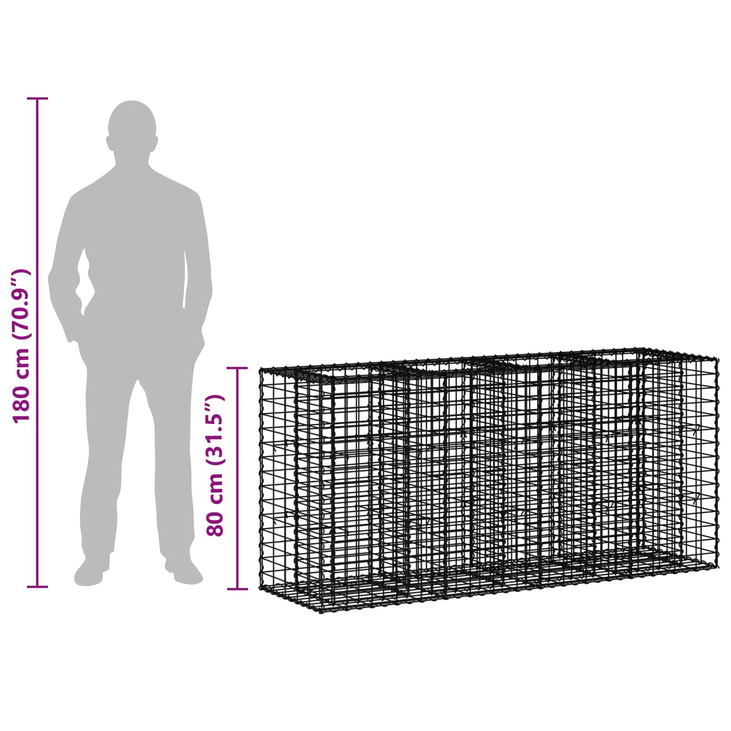 Gabionen-Hochbeet 170 x 50 x 80 cm Verzinkter Stahl Silber