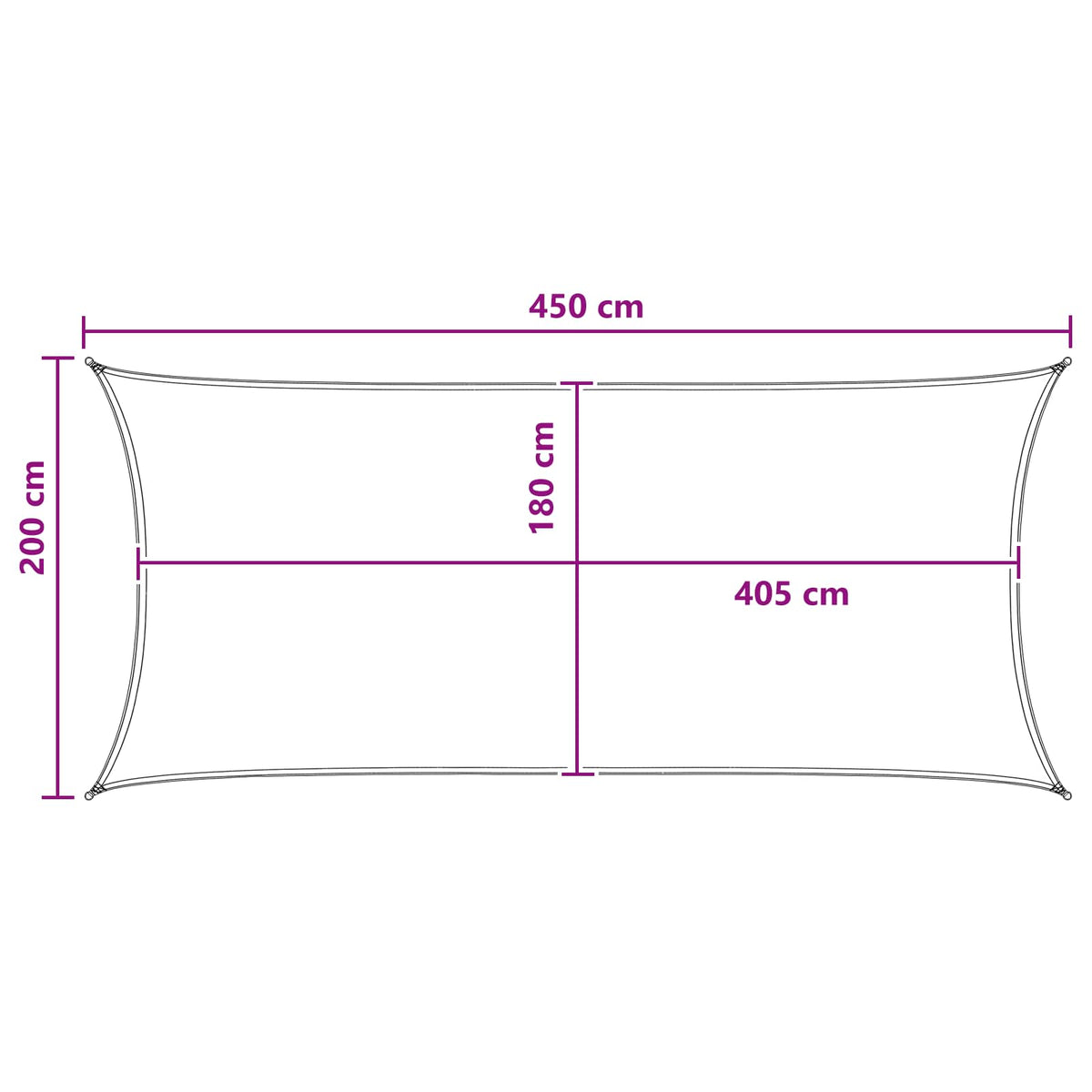 Sonnensegel Rechteckig 2 x 4,5 m HDPE Anthrazit und Weiß