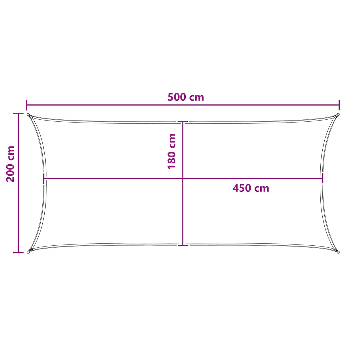 Sonnensegel Rechteckig 2 x 5 m HDPE Anthrazit und Weiß