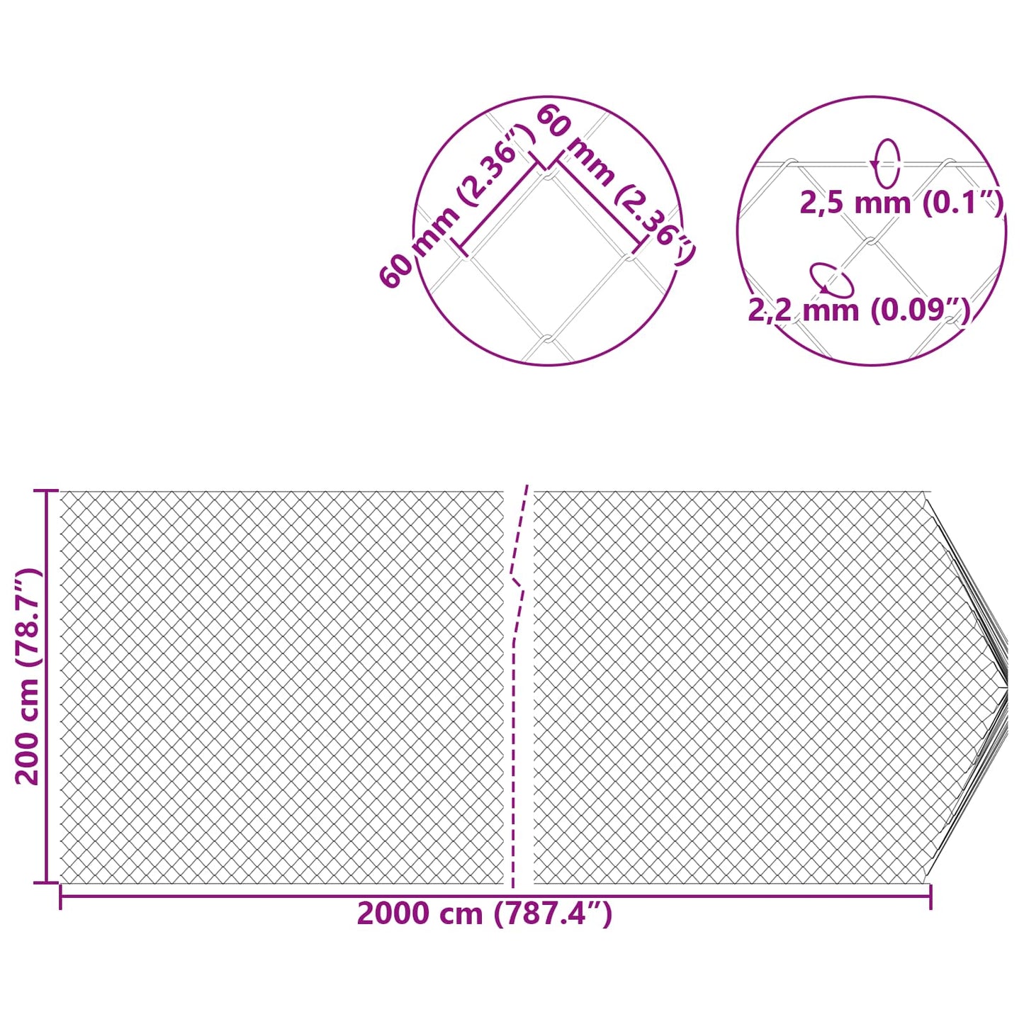 Kettenzaun 2 x 20 m Stahl Grün
