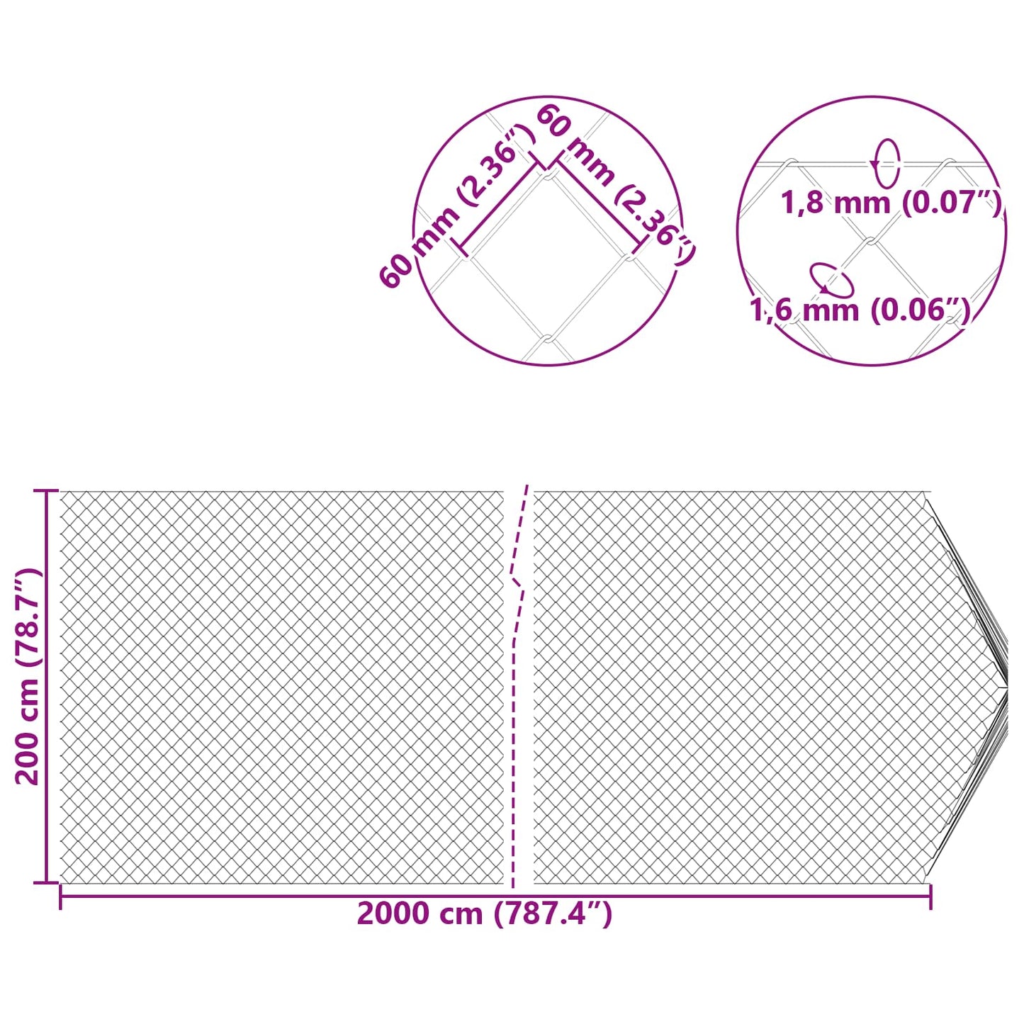 Maschendrahtzaun 2 x 20 m Glas Verzinkt