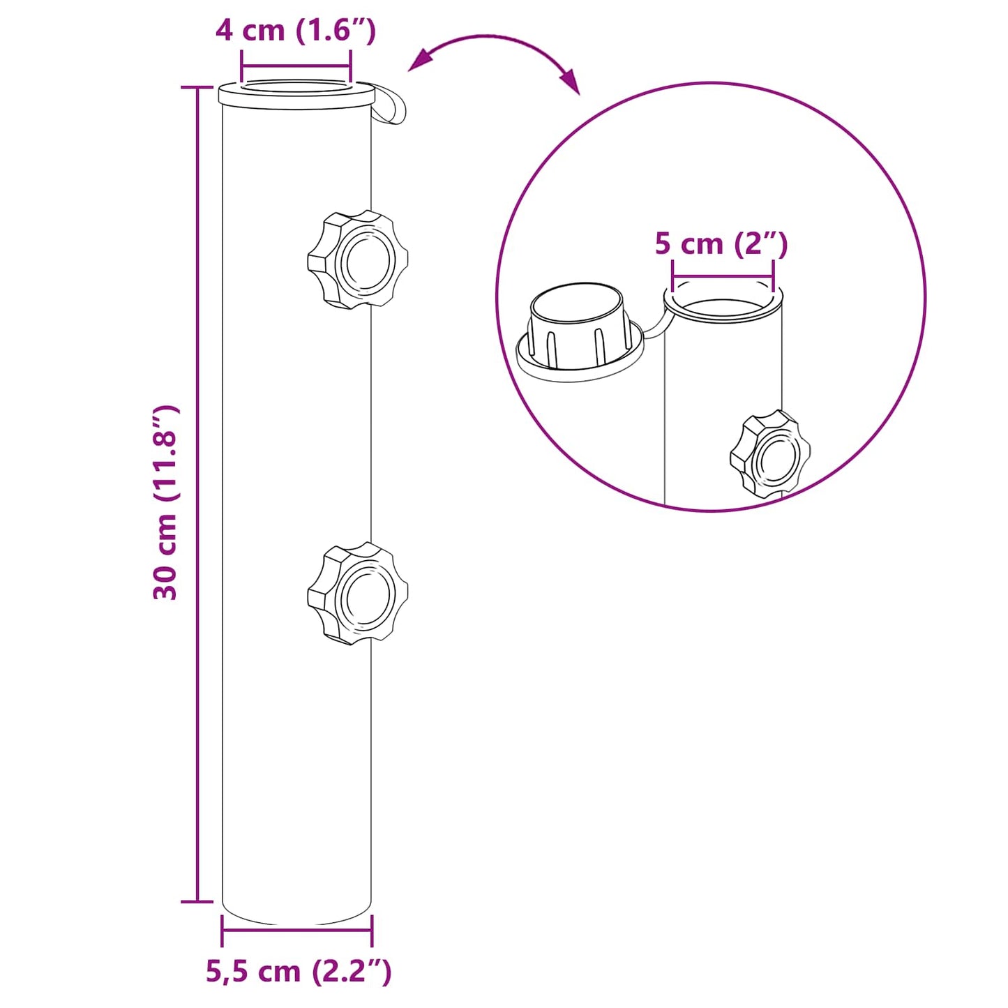Parasol Fußrohr 0.63 kg Natürlicher Edelstahl Edelstahl