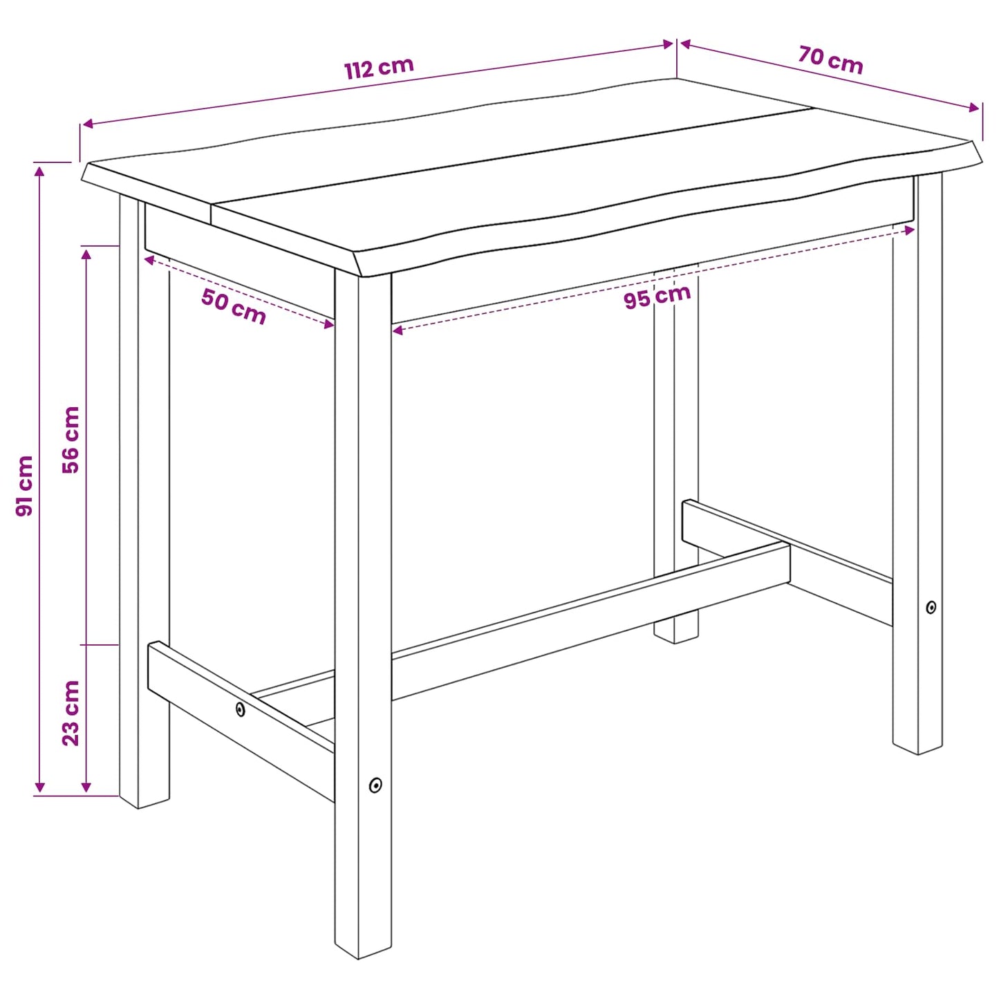 Hohe Bar-Tisch EKAI Weiß 112 x 70 x 91 cm Massives Kiefernholz