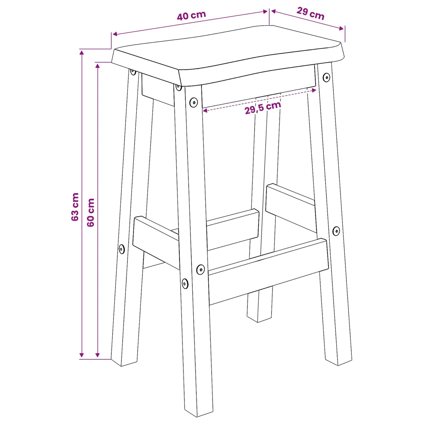 Hoher Barhocker EKAI 2 stk. Schwarz 40 x 29 x 63 cm