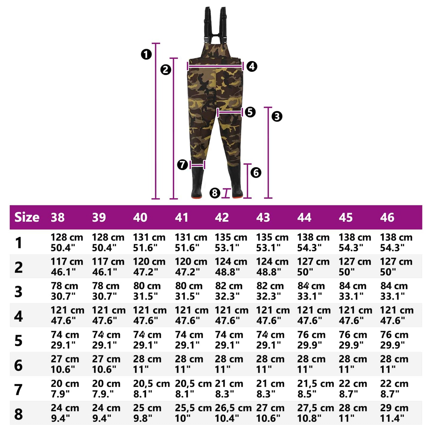 Wathose mit Stiefeln Grösse 46 Tarnung