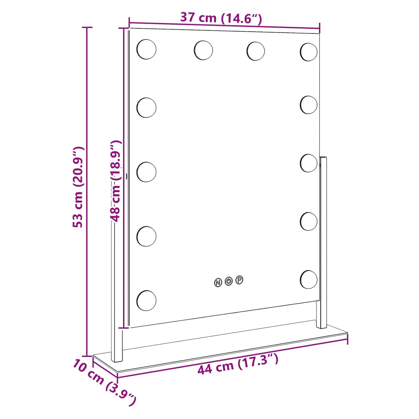 LED Schminkspiegel Weiß 44 x 10 x 53 cm Glas und Stahl