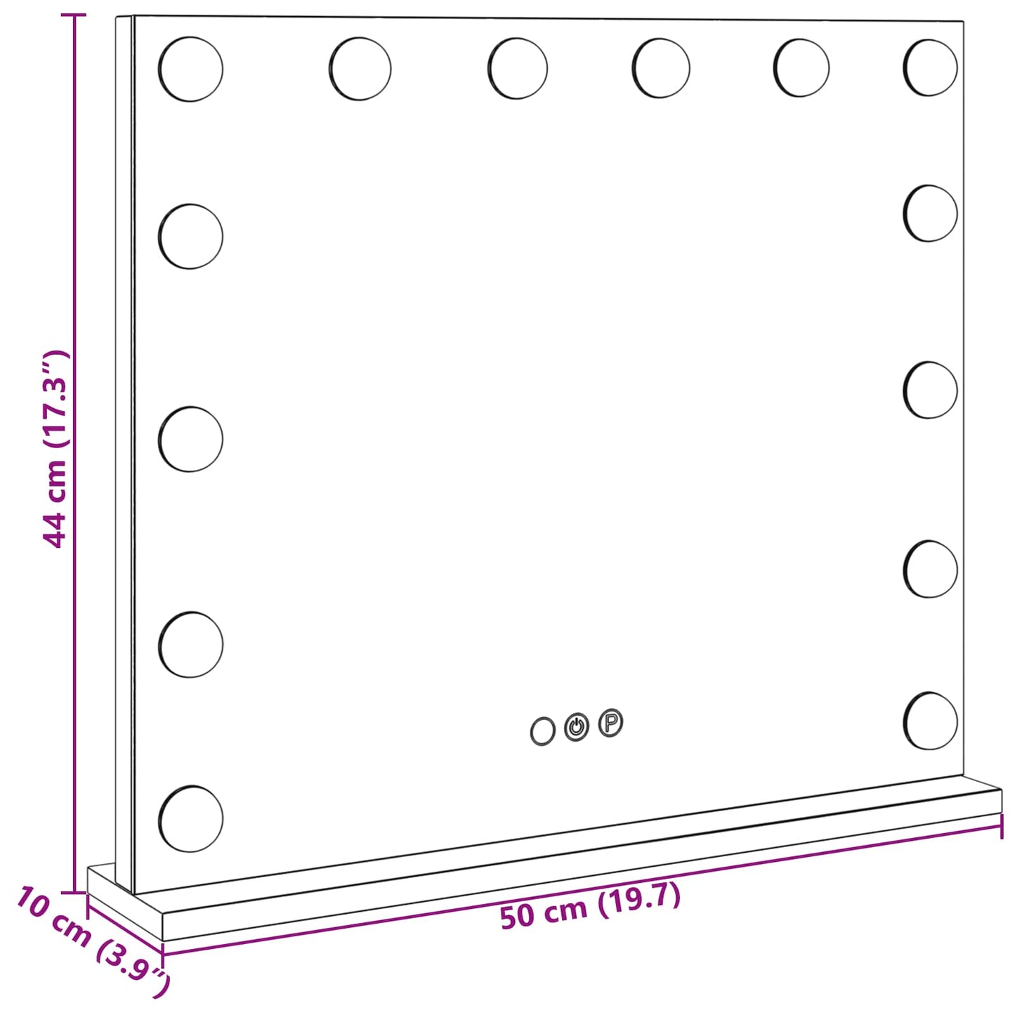 LED Schminkspiegel Weiß 50 x 10 x 44 cm Glas und Stahl