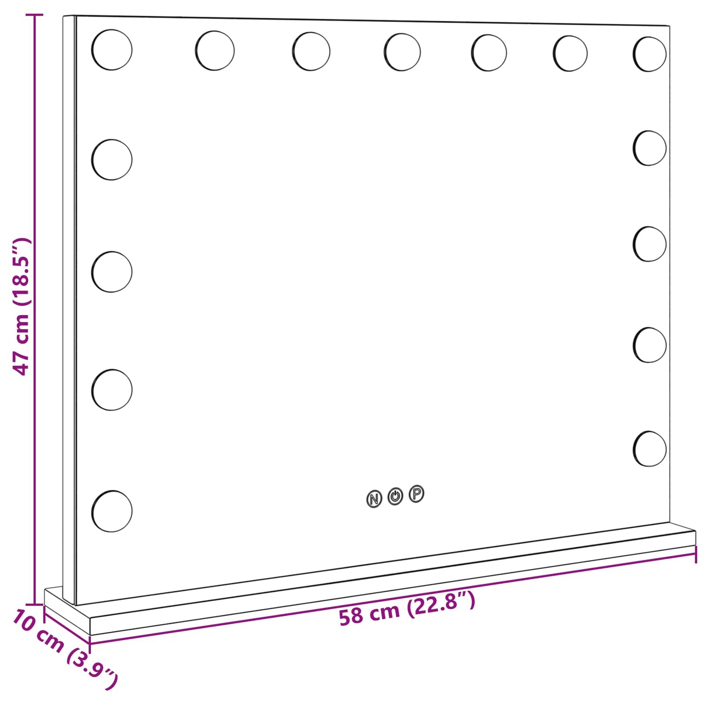 LED Schminkspiegel Weiß 58 x 10 x 47 cm Glas und Stahl