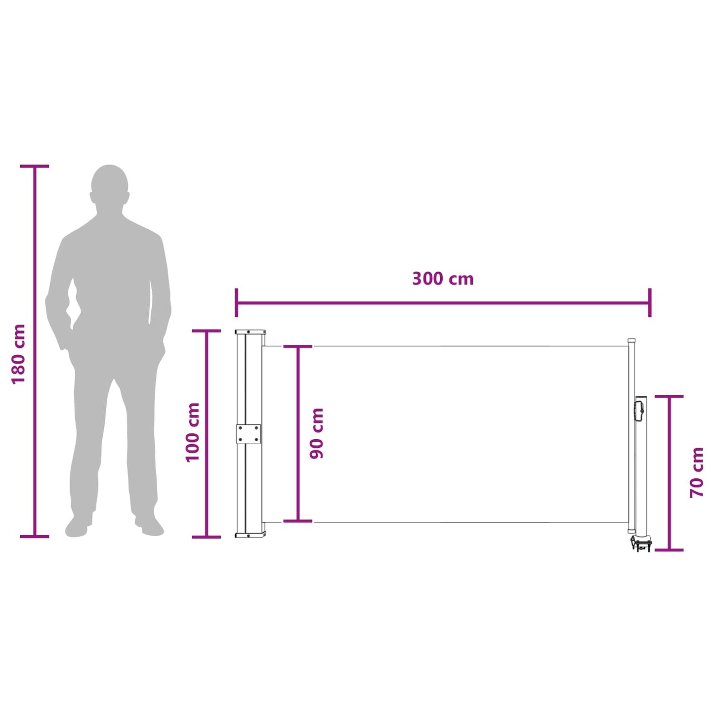 Seitenmarkise 100 x 300 cm 100% Polyester Eisen Stahl