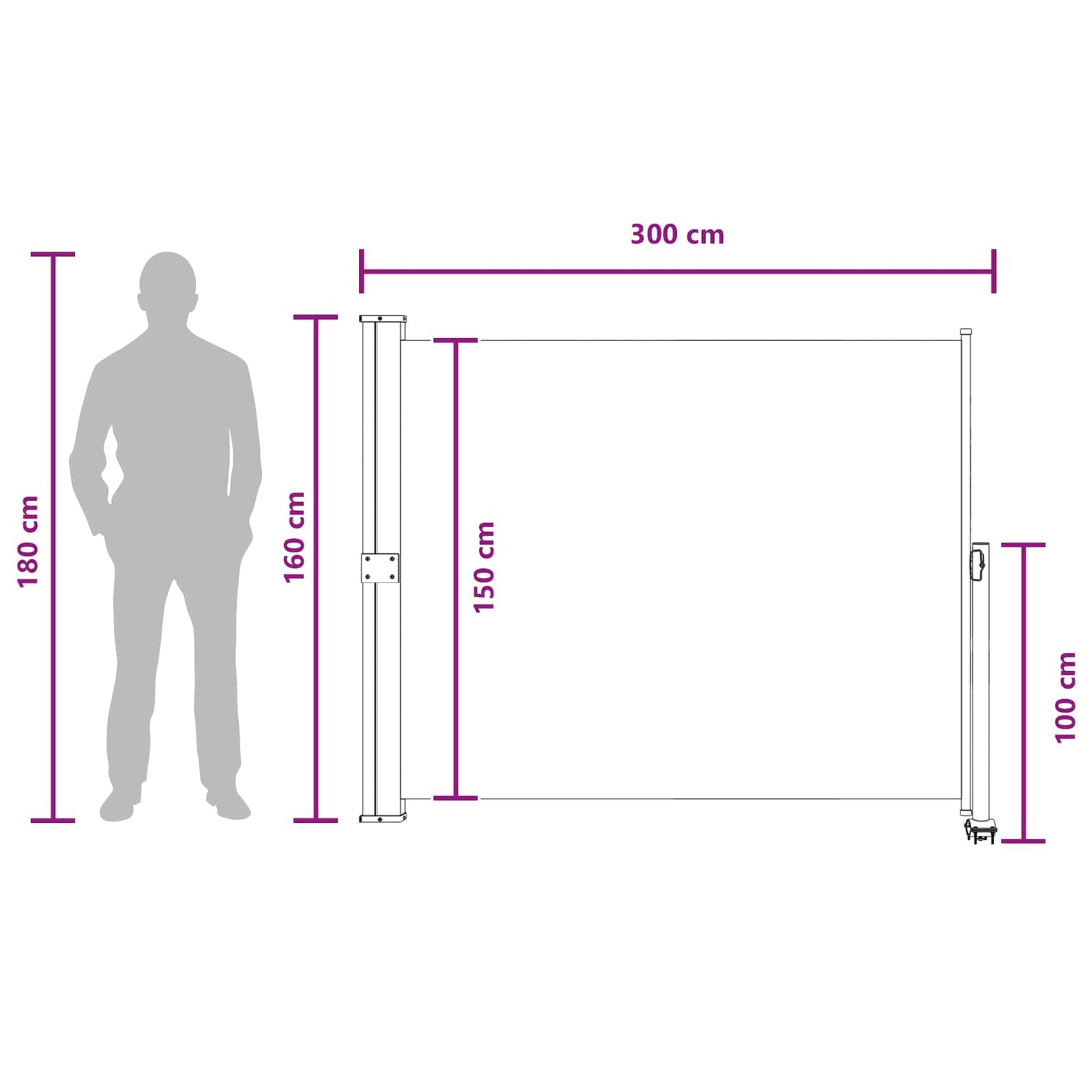 Seitenmarkise 160 x 300 cm Rechteckig Anthrazit