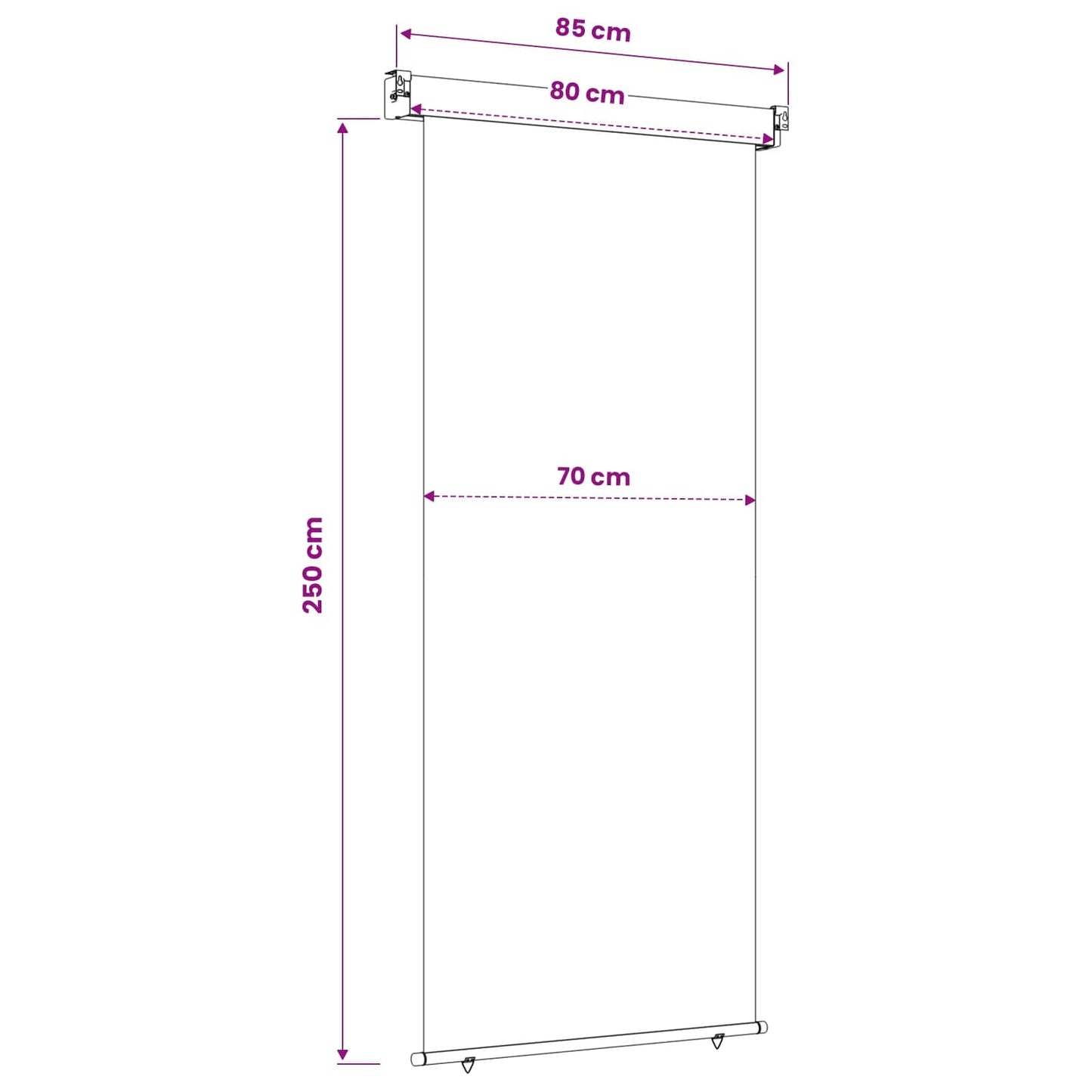 Balkon Seitenmarkise 80 x 250 cm 100% Polyester Eisen Stahl
