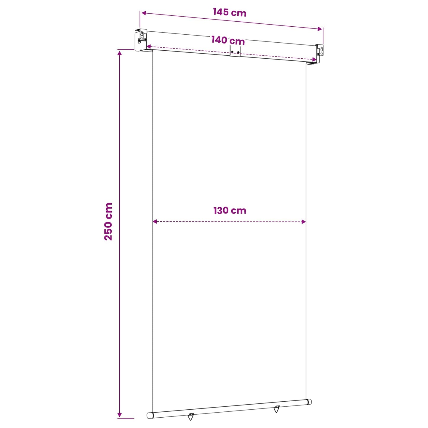 Balkon Seitenmarkise 140 x 250 cm 100% Polyester Eisen Stahl