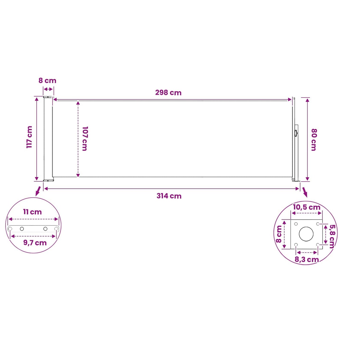 Ausziehbare Seitenmarkise 120 x 300 cm Polyester Rechteckig