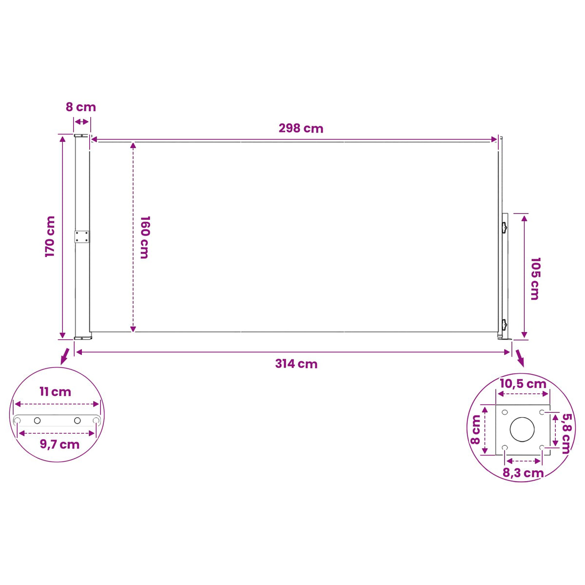 Ausziehbare Seitenmarkise Rechteckig 170 x 300 cm Polyester