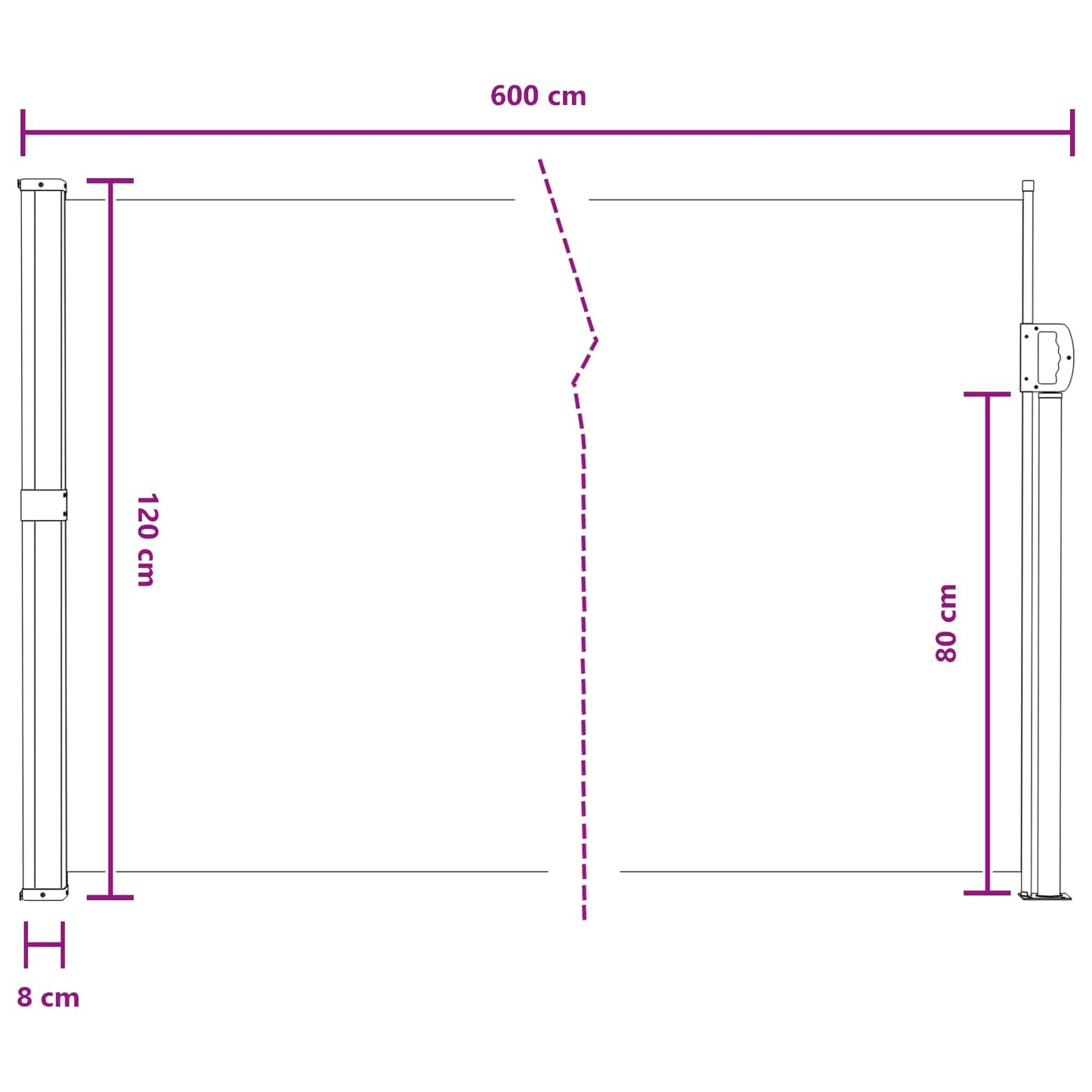 Ausziehbare Seitenmarkise 600 x 120 cm Polyester Rechteckig