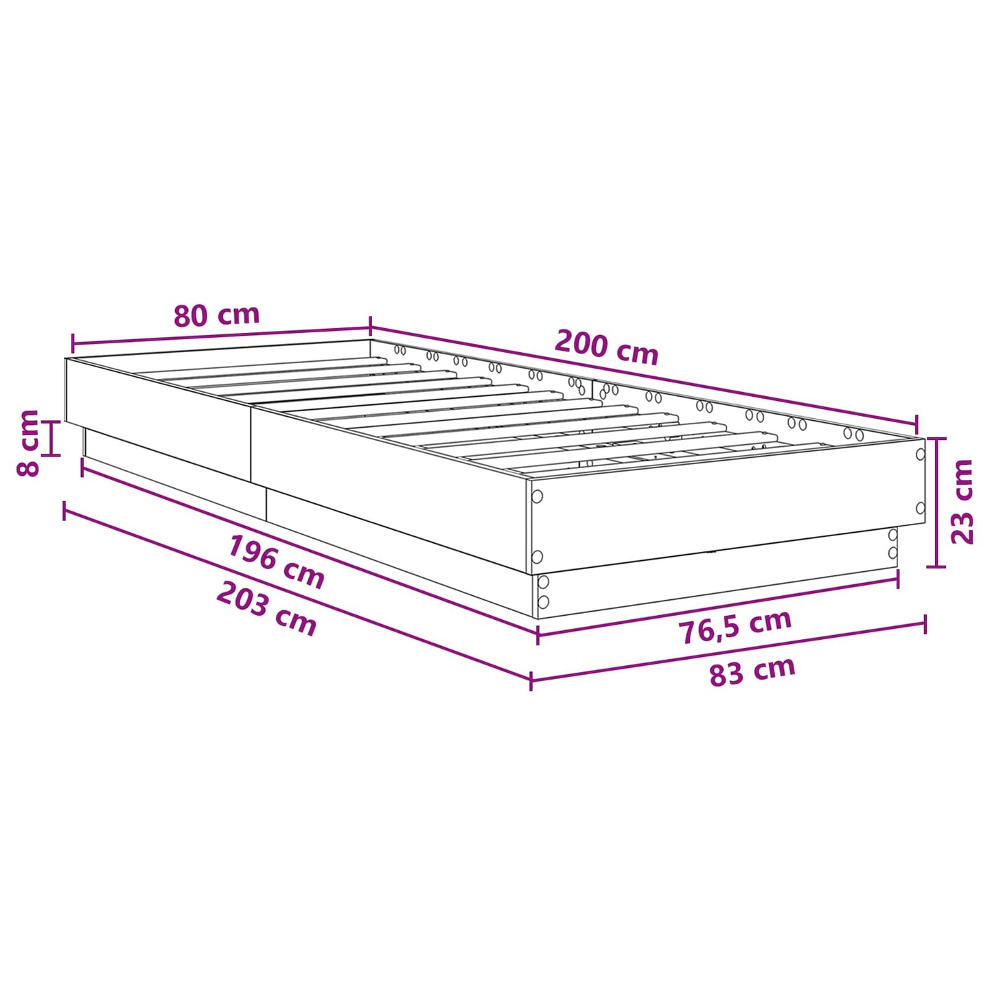 Bettgestell mit LED Sonoma-Eiche 80 x 200 cm Holzwerkstoff