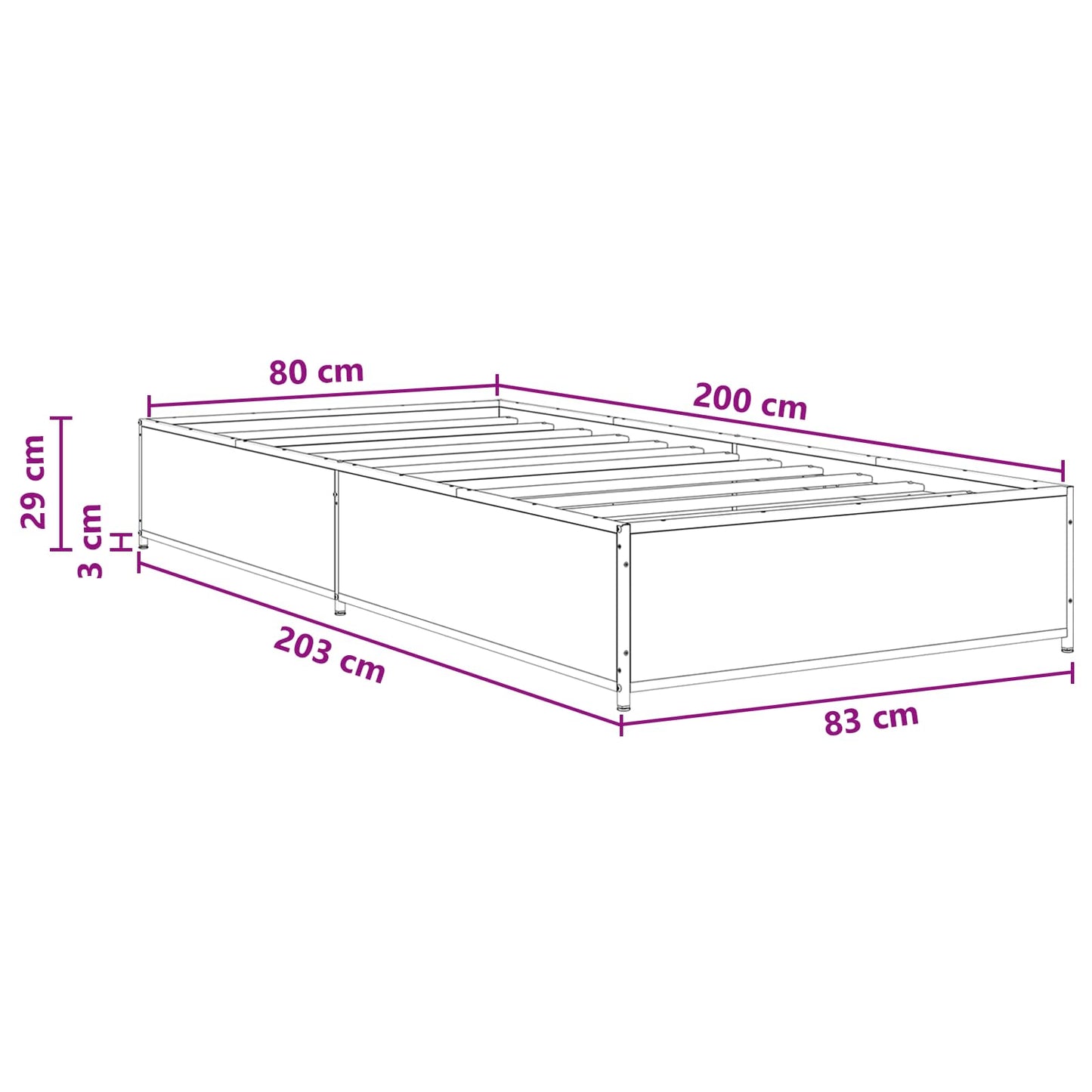 Bettrahmen Altholz 80 x 200 cm Holzwerkstoff