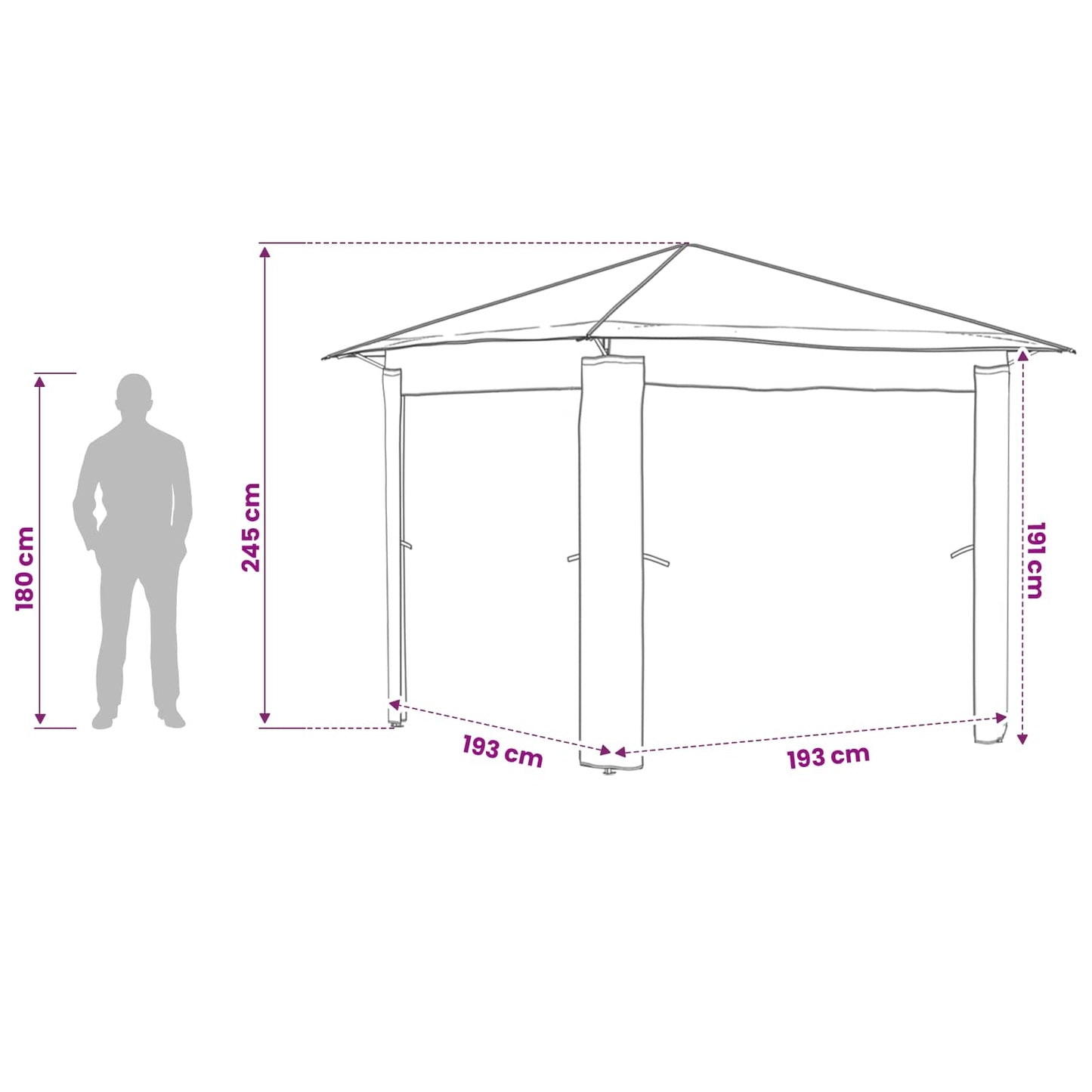 Gazebo ohne Seitenwand 2,6 x 2,6 m Hellgrau und Anthrazit