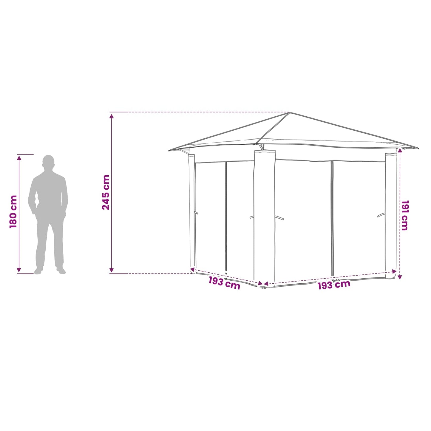 Gazebo mit 4 Seitenwänden 2,6 x 2,6 m Creme und Braun