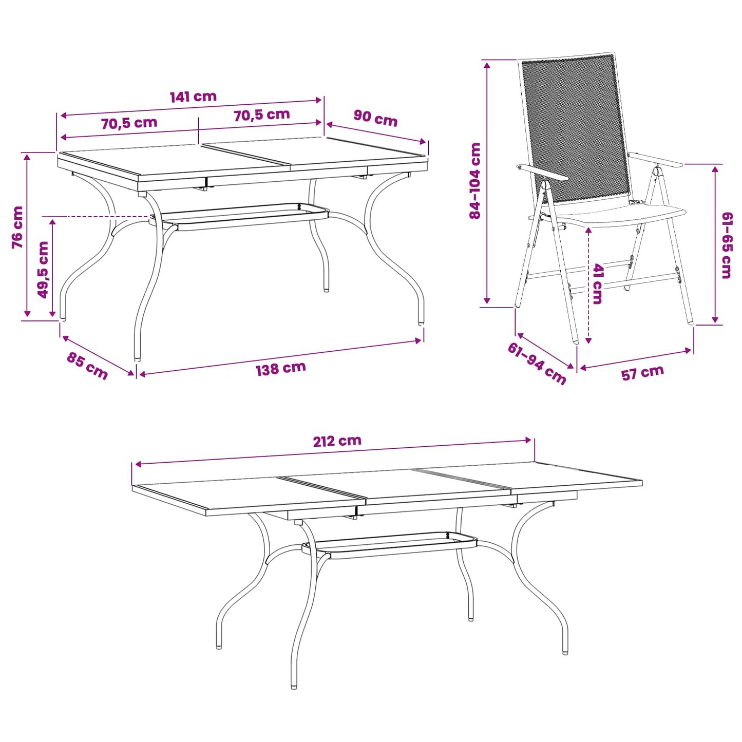 Garten Essgruppe 9 stk. Anthrazit Mesh und Stahl