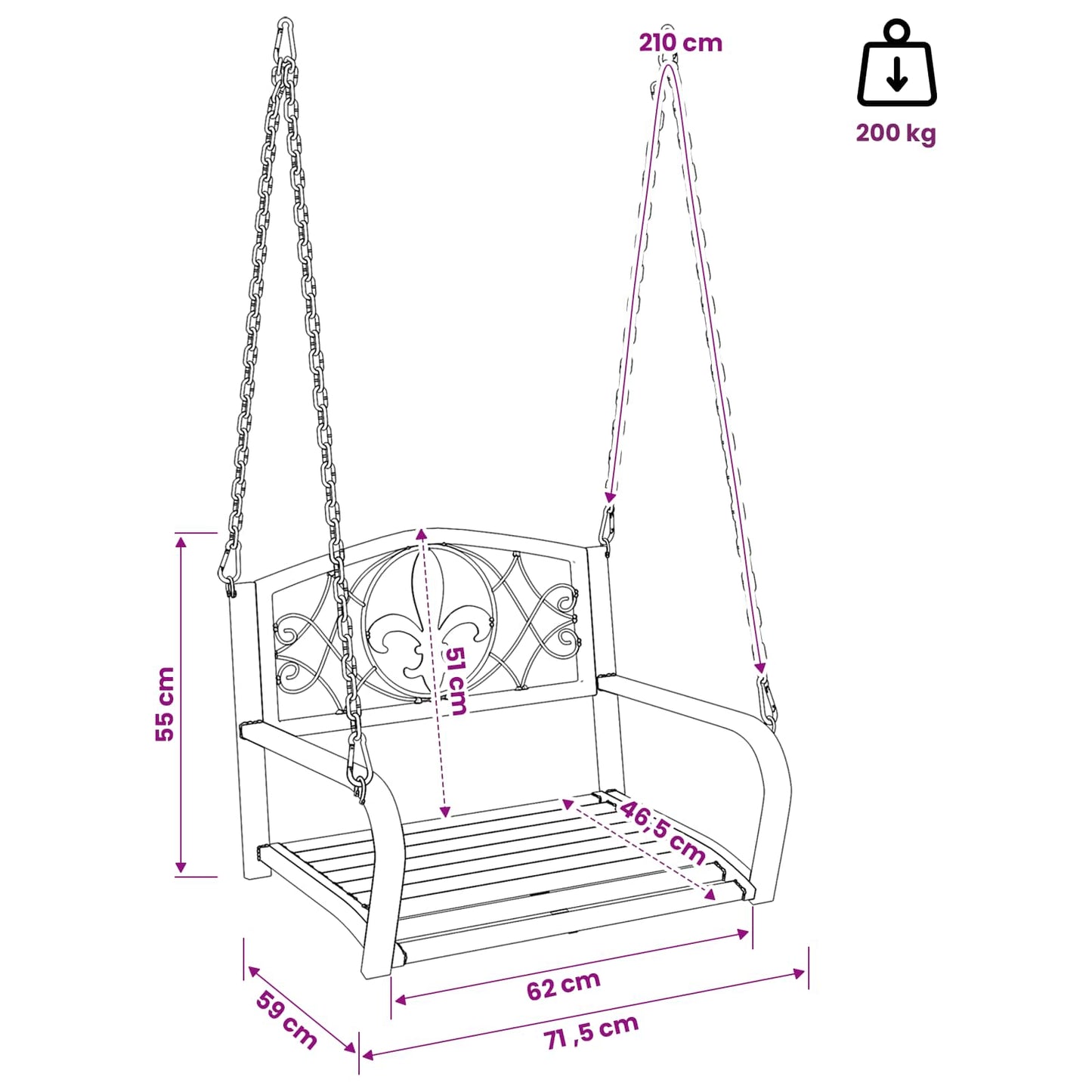 Schaukelbank Stahl 71,5 x 59 x 55 cm Antik Weiß