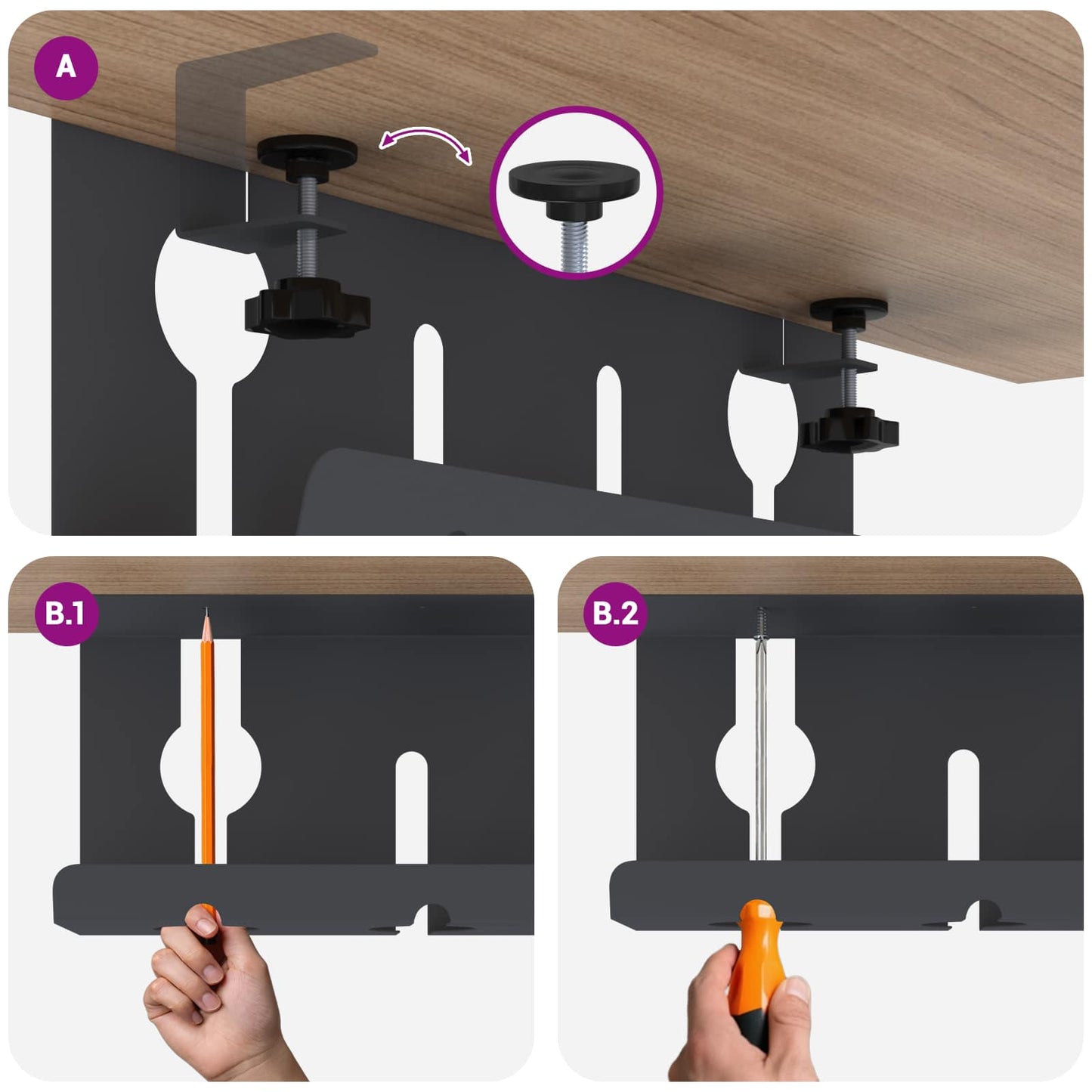 Unter dem Schreibtisch Kabelmanagement Tray 2 Stk. Schwarz