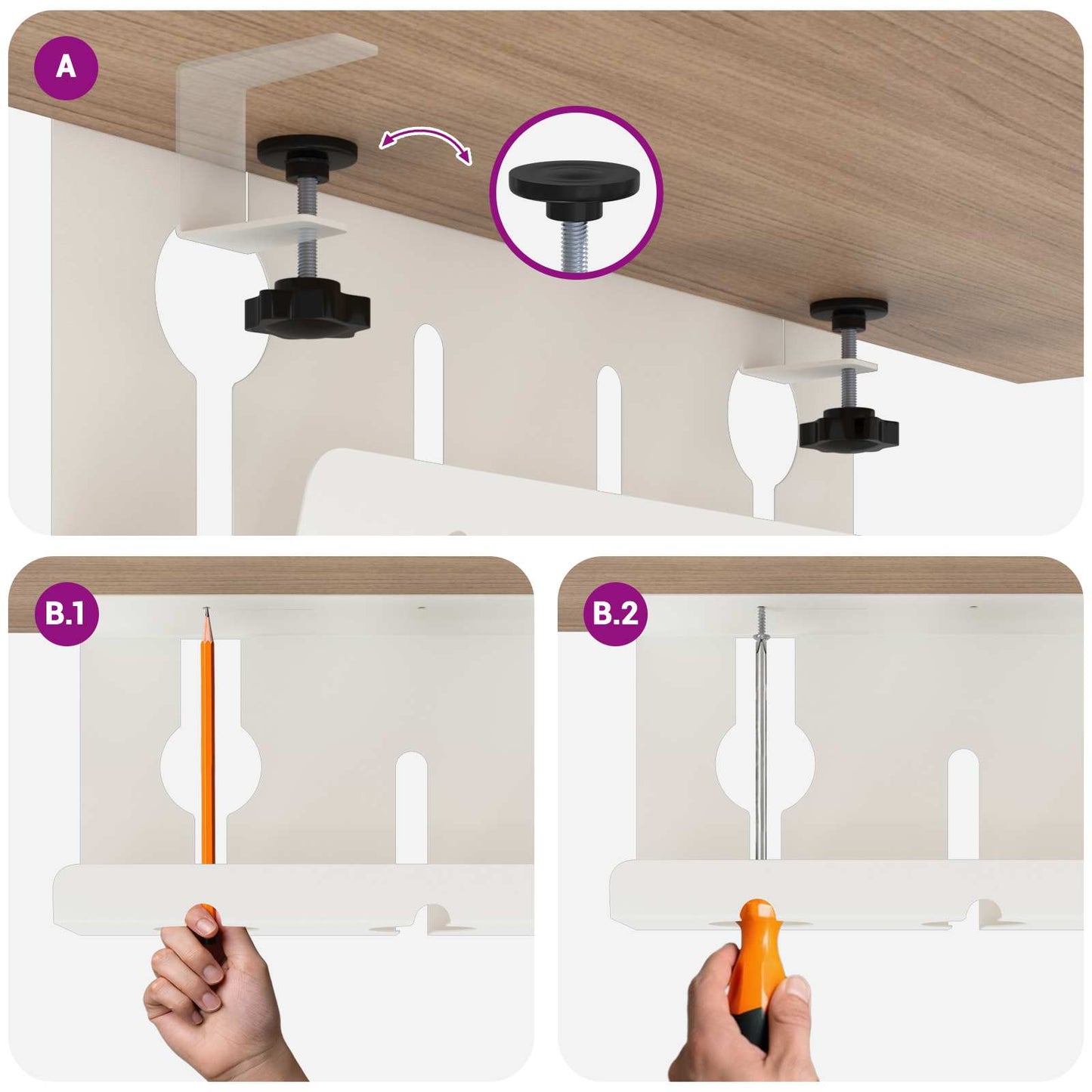 Unter dem Schreibtisch Kabelmanagement Tray 2 Stk. Weiß
