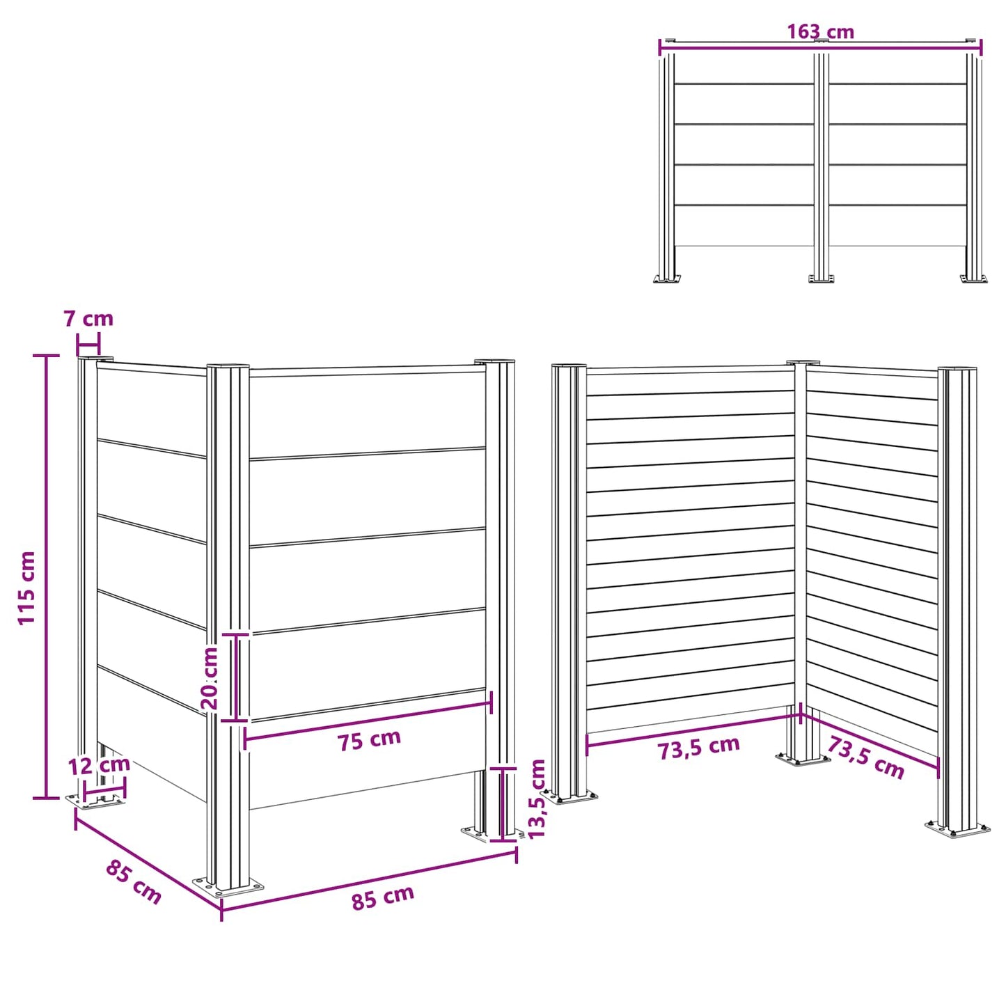 Mülltonnenzaun Grau 85 x 85 x 115 cm Aluminium and WPC
