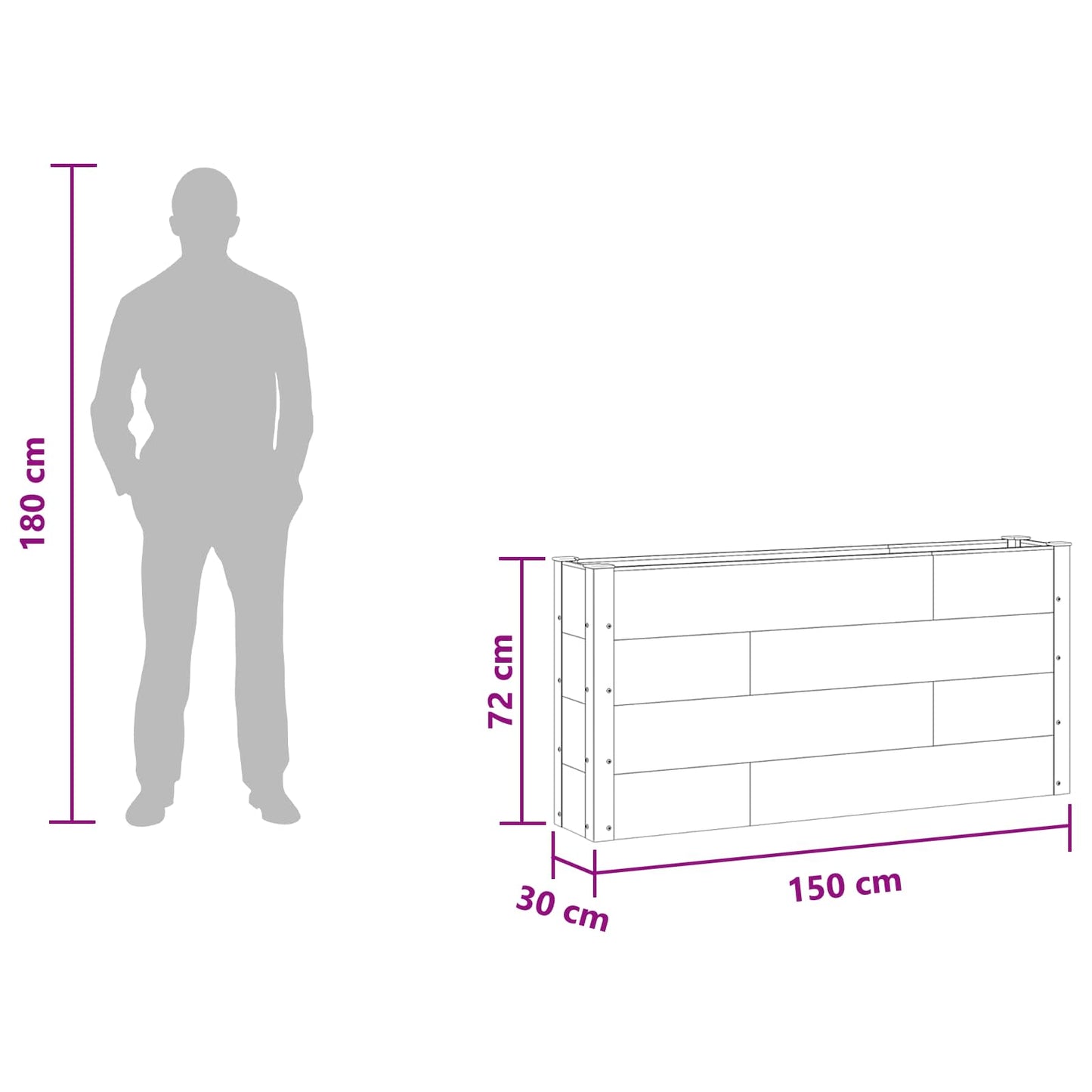 Hochbeet Grau 150 x 30 x 72 cm WPC und Aluminium