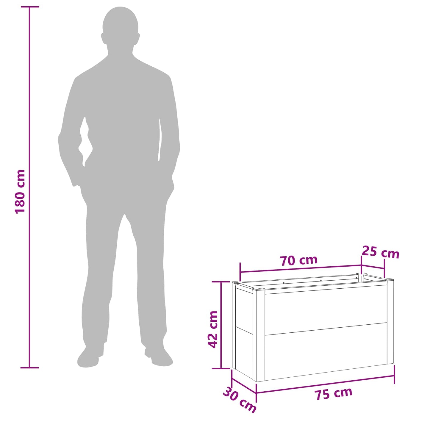 Hochbeet Grau 75 x 30 x 42 cm WPC und Aluminium