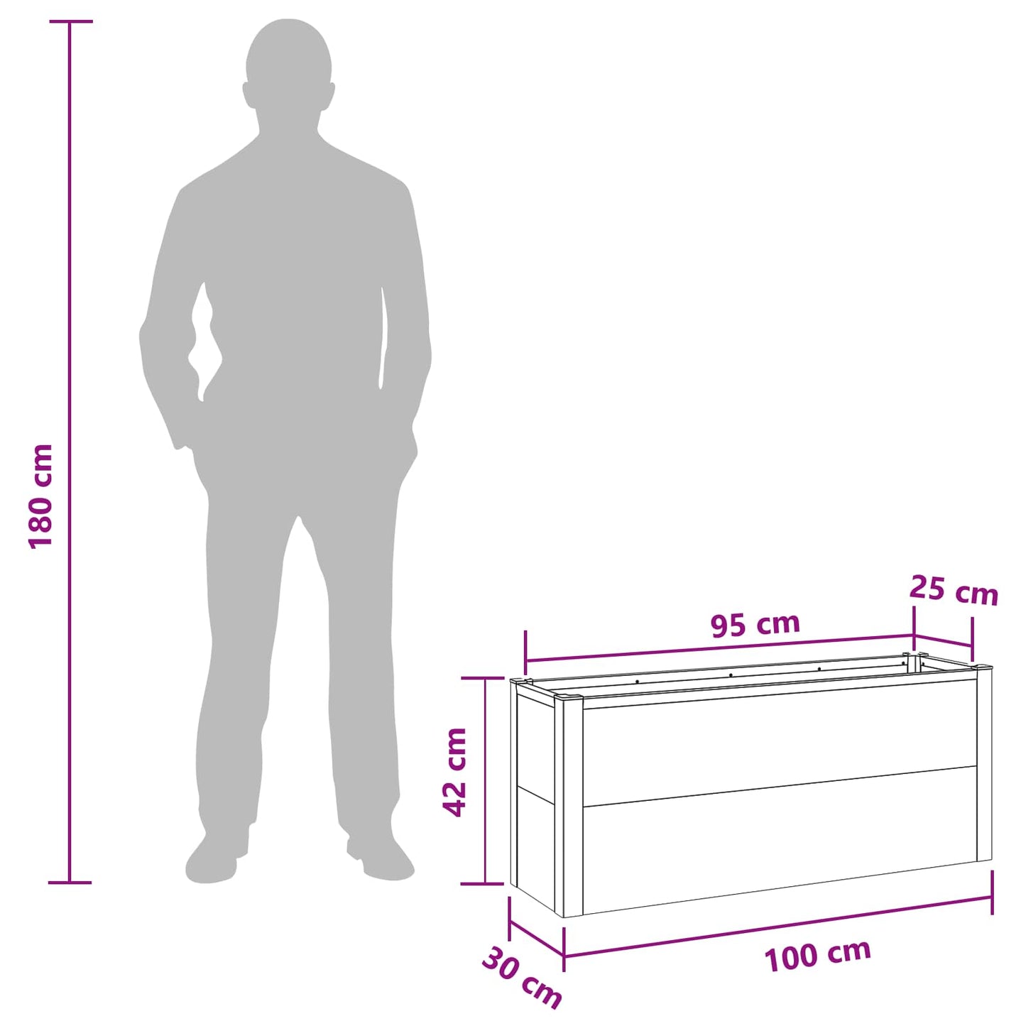 Hochbeet Grau 100 x 30 x 42 cm WPC und Aluminium