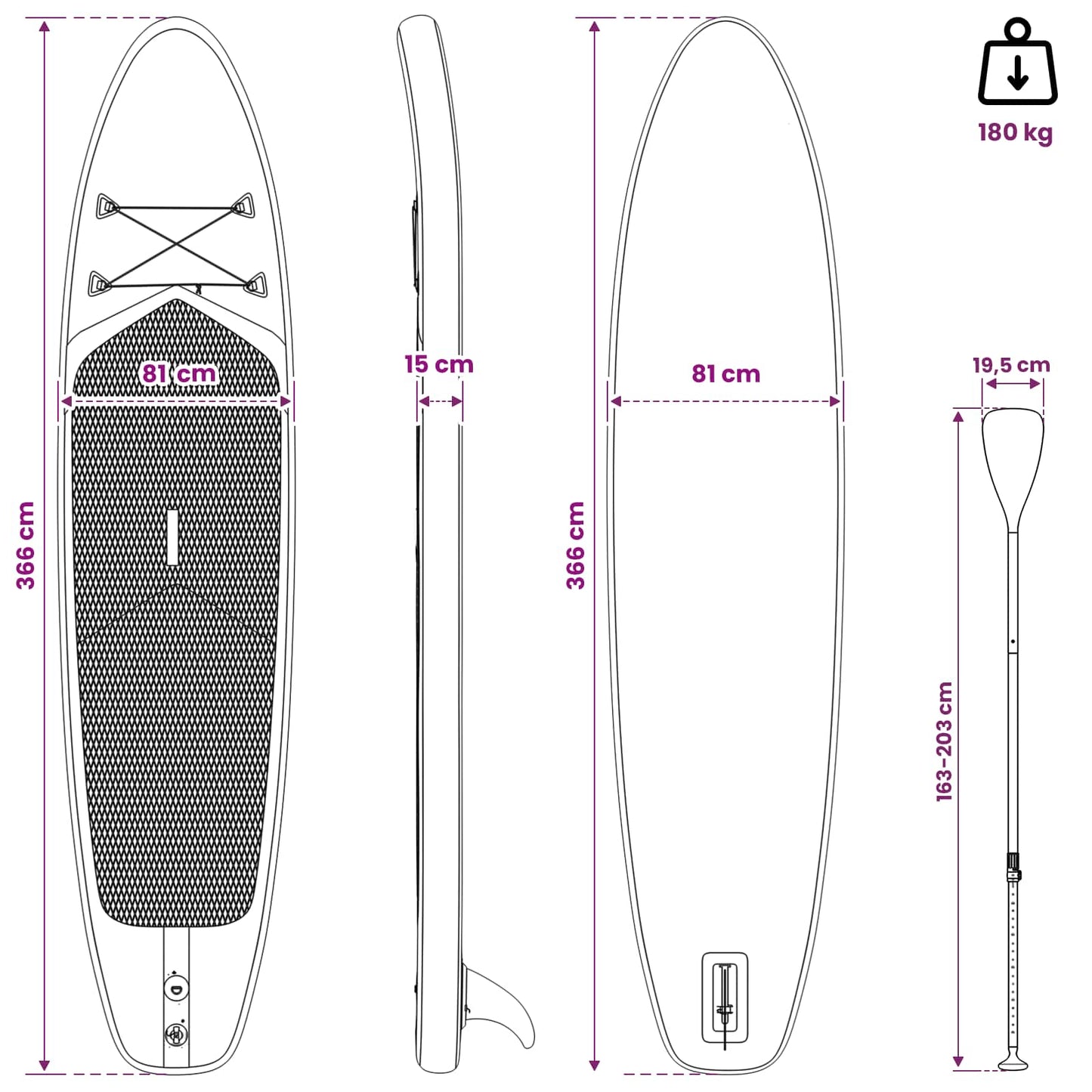 Aufblasbares Stand-Up-Paddle-Board POSEIDON 366 x 81 x 15 cm