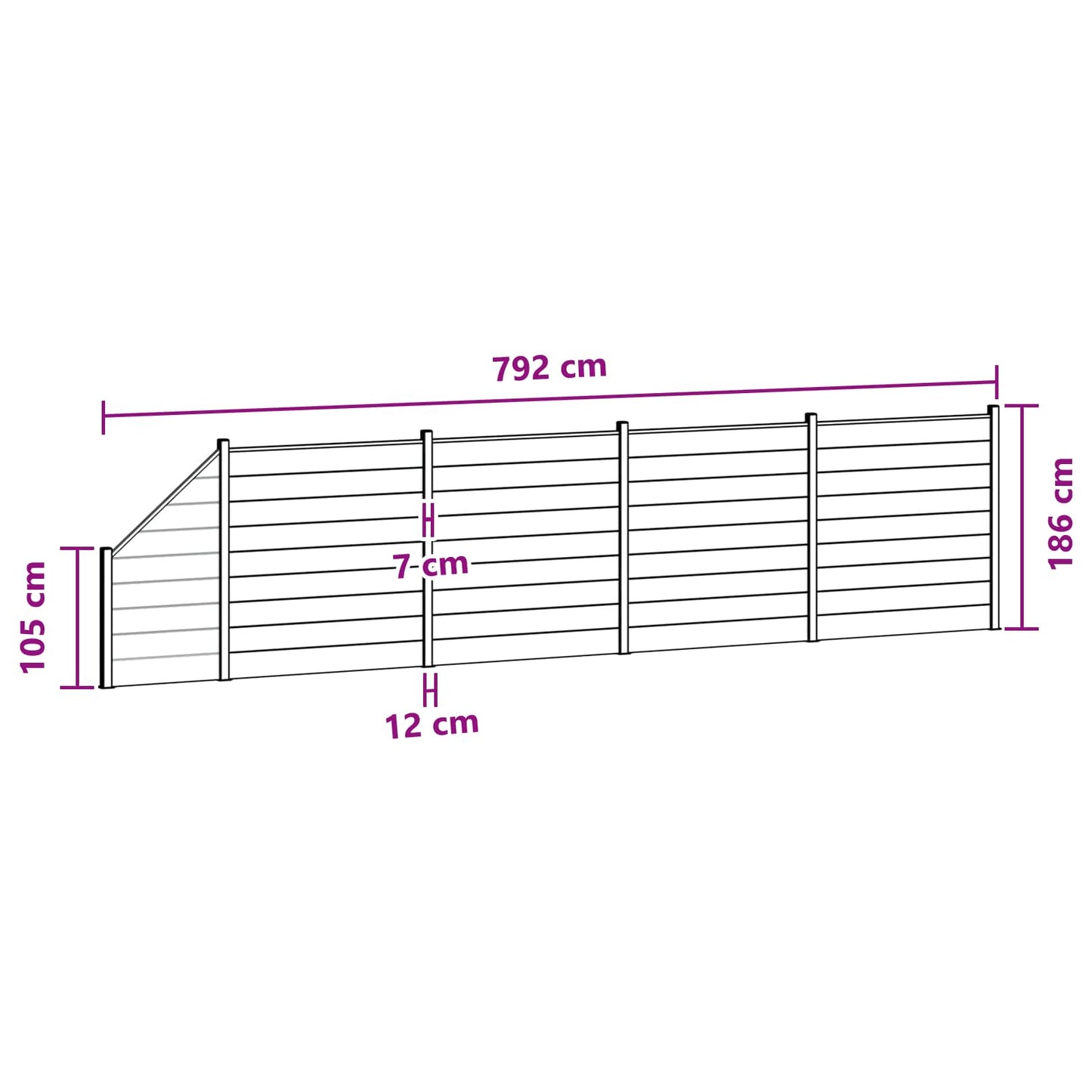 zaunset 5 pcs 792 x 186 cm WPC und Aluminium Grau