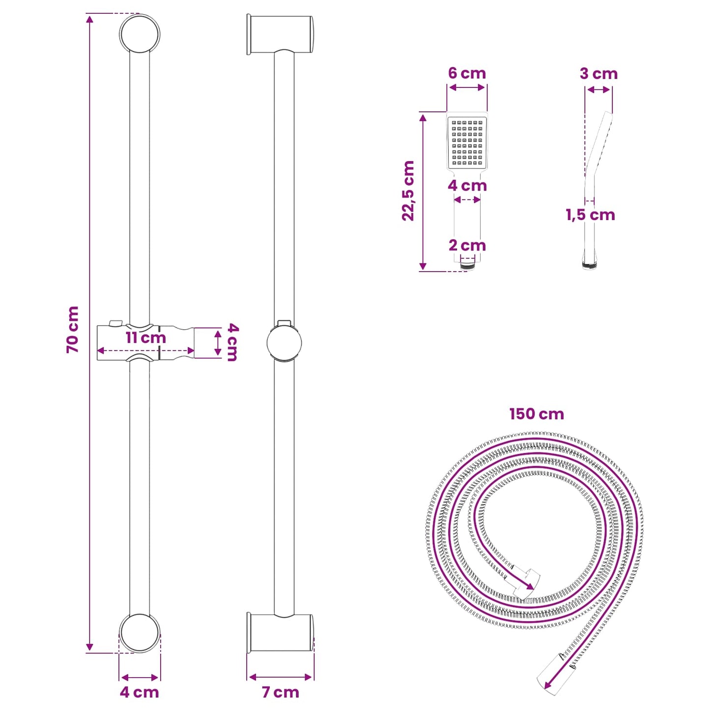 Duschsystem-Set Chrom 70 cm Edelstahl