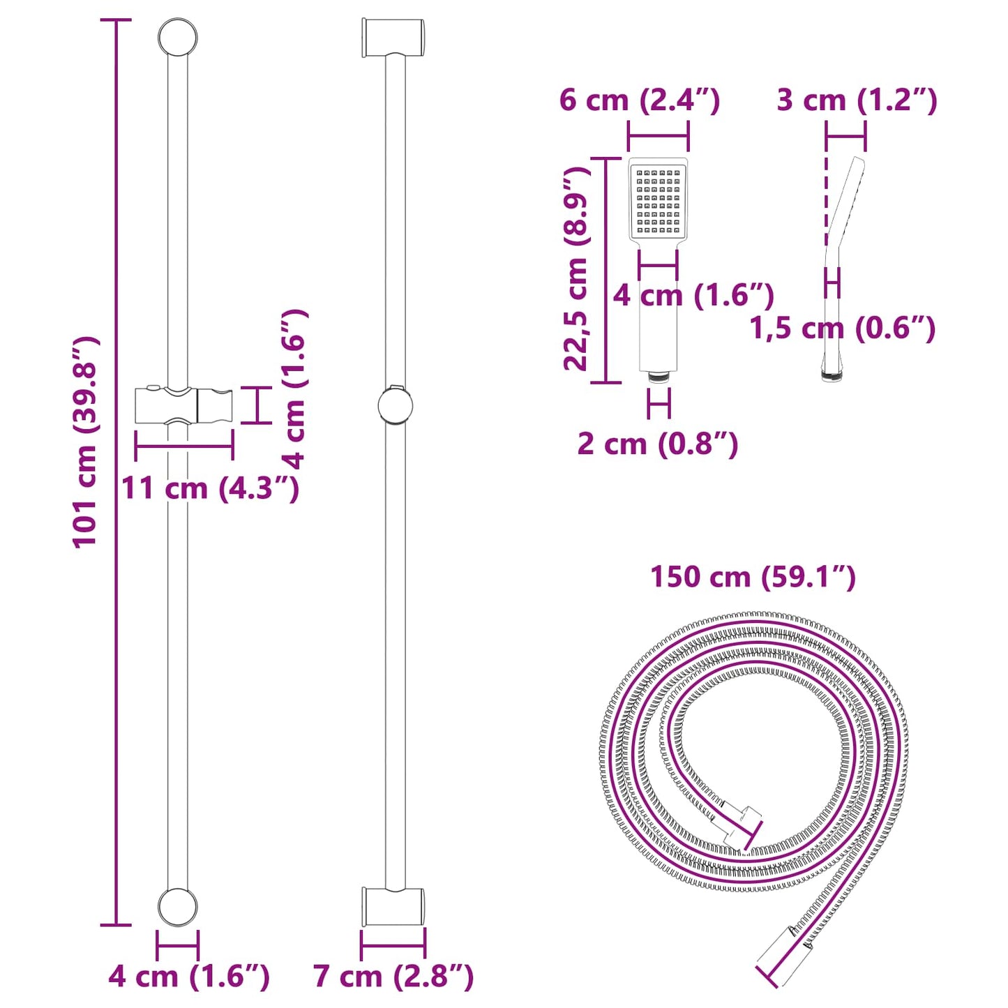 Duschsystem-Set Schwarz 100 cm Edelstahl