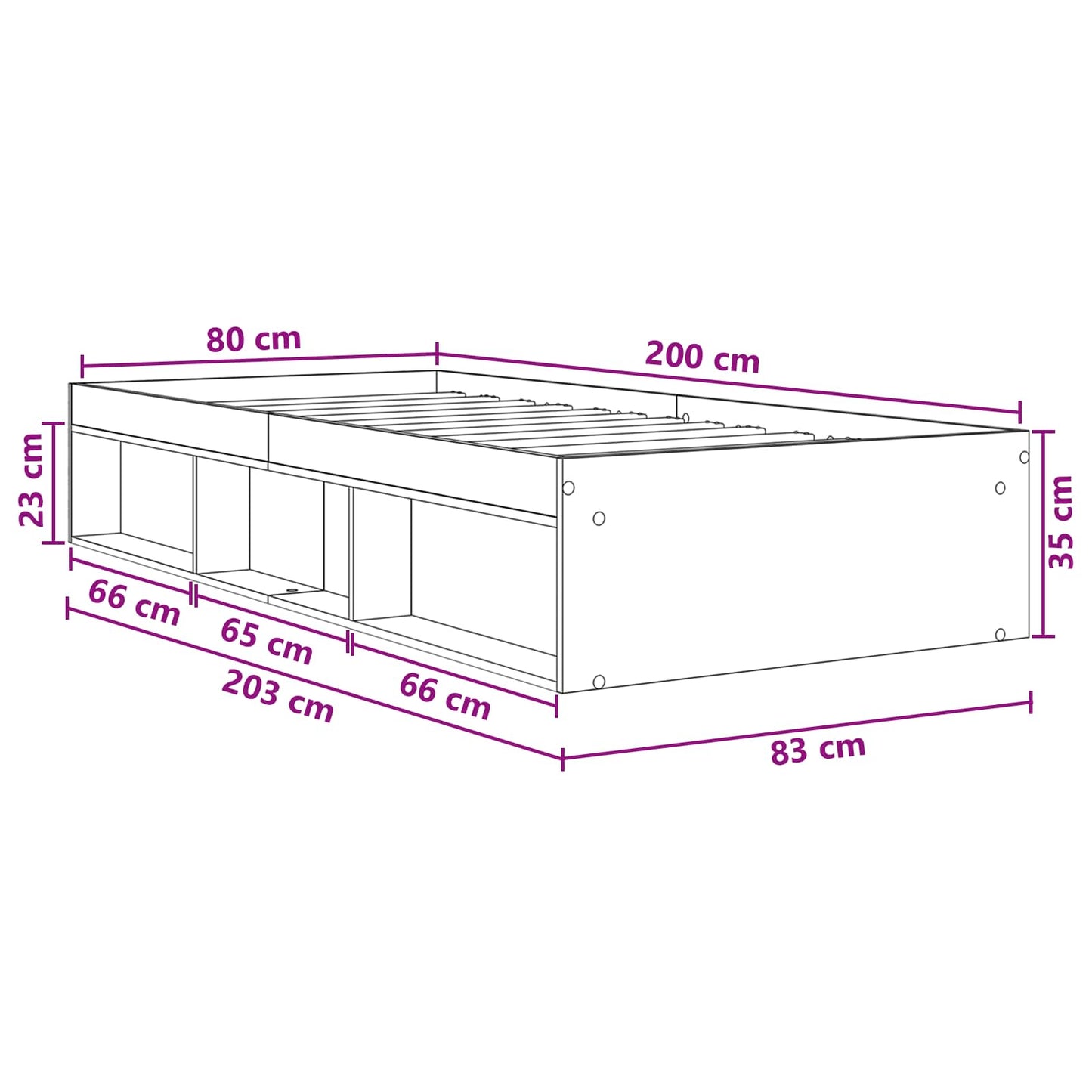 Bettgestell mit Stauraum Sonoma-Eiche 80 x 200 cm Holzwerkstoff