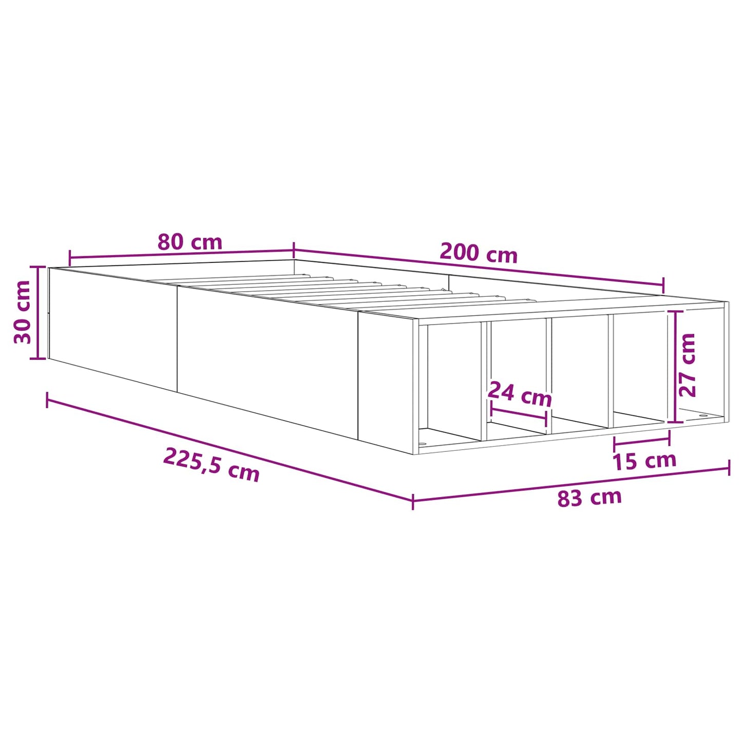 Bettgestell mit Stauraum Sonoma-Eiche 80 x 200 cm Holzwerkstoff