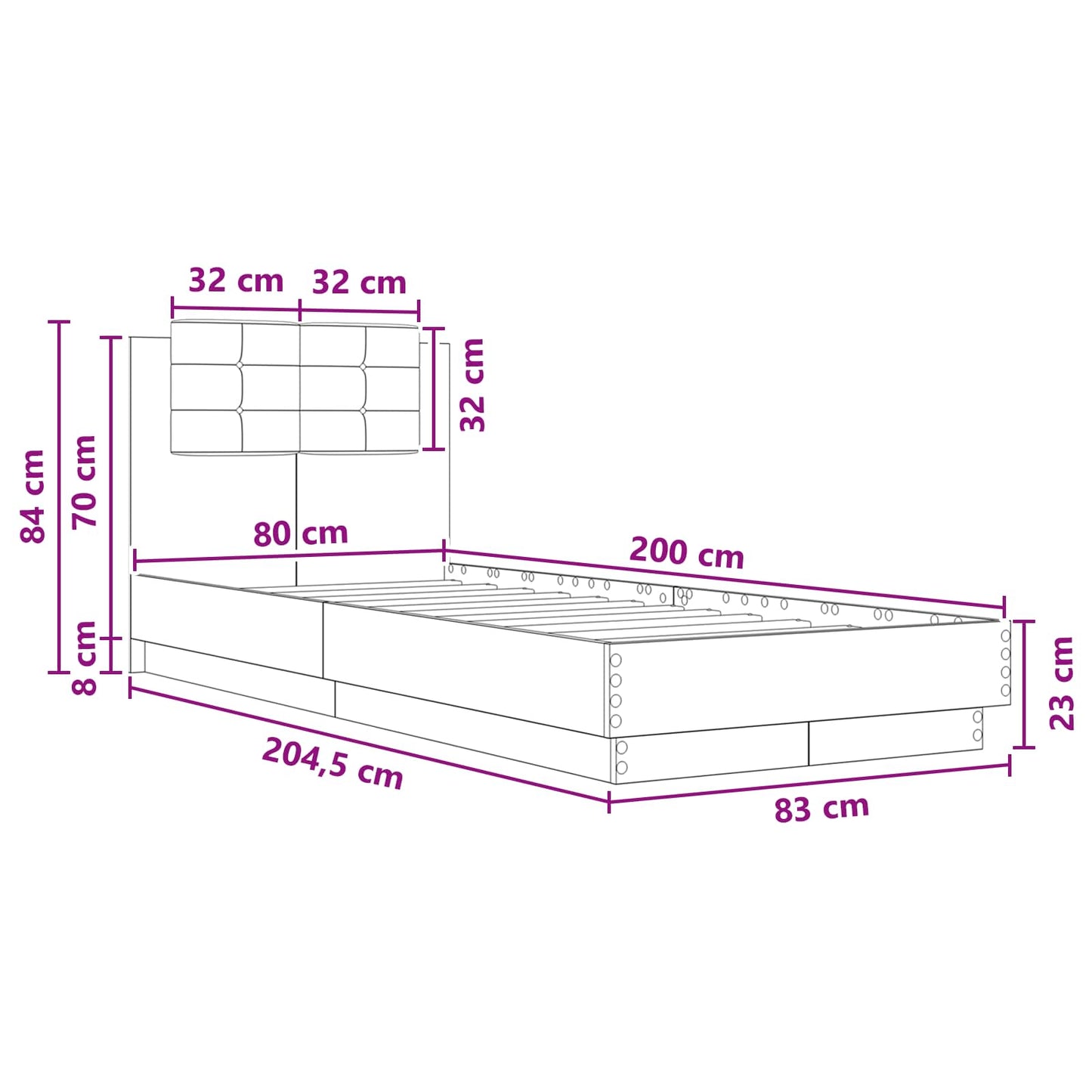 Bettgestell mit Kopfteil Schwarze Eiche 80 x 200 cm