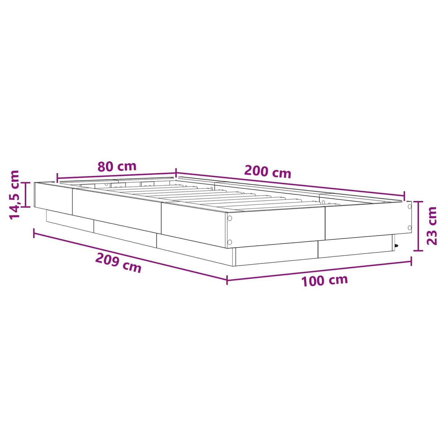 Bettgestell mit LED Schwarze Eiche 80 x 200 cm Holzwerkstoff