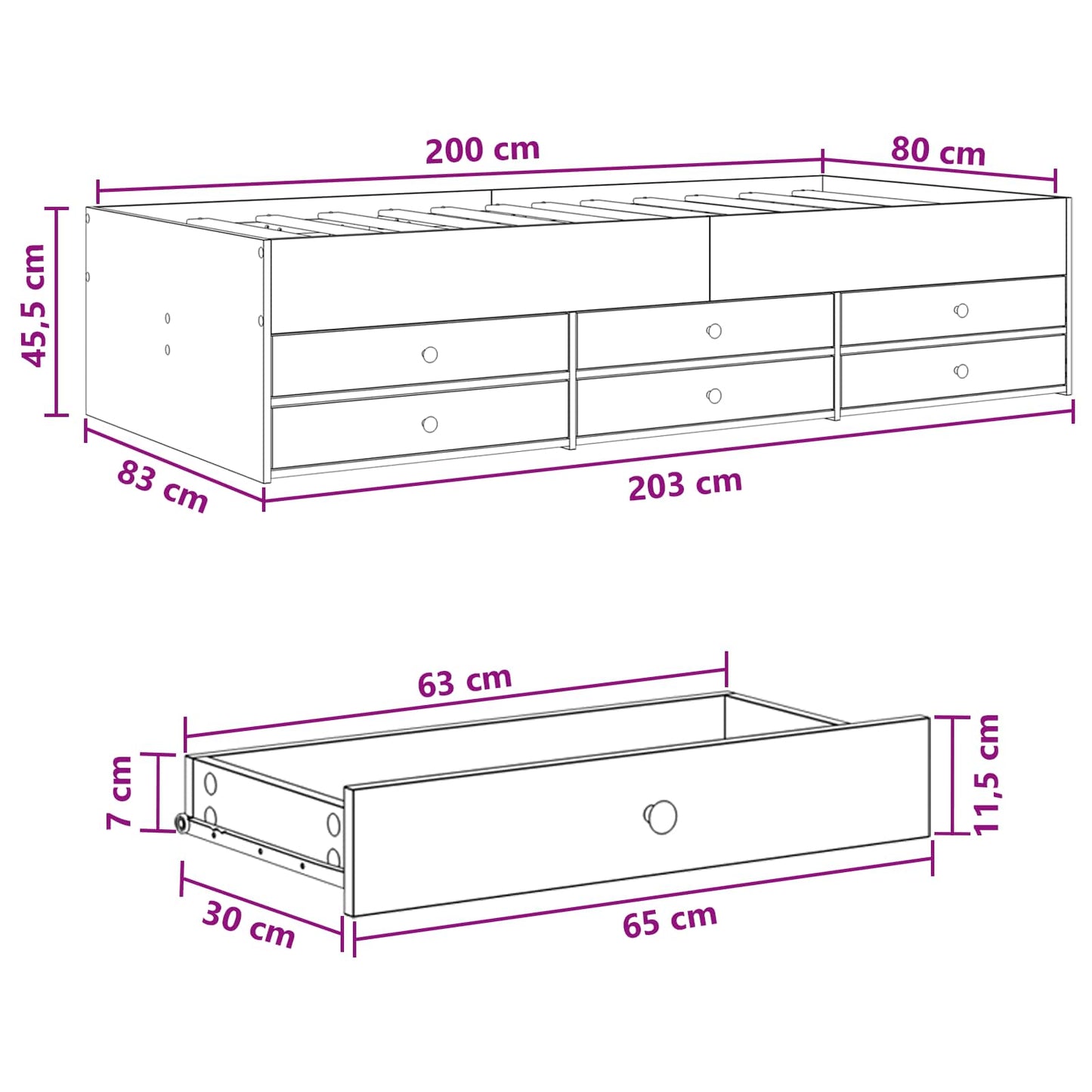 Bettgestell mit Stauraum Sonoma-Eiche 80 x 200 cm Holzwerkstoff