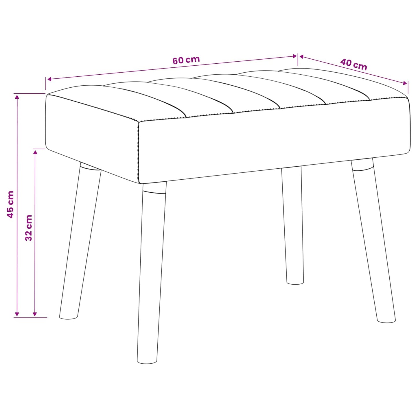 Kanalgepolsterte Bank Schwarz 60 x 40 x 45 cm Stoff